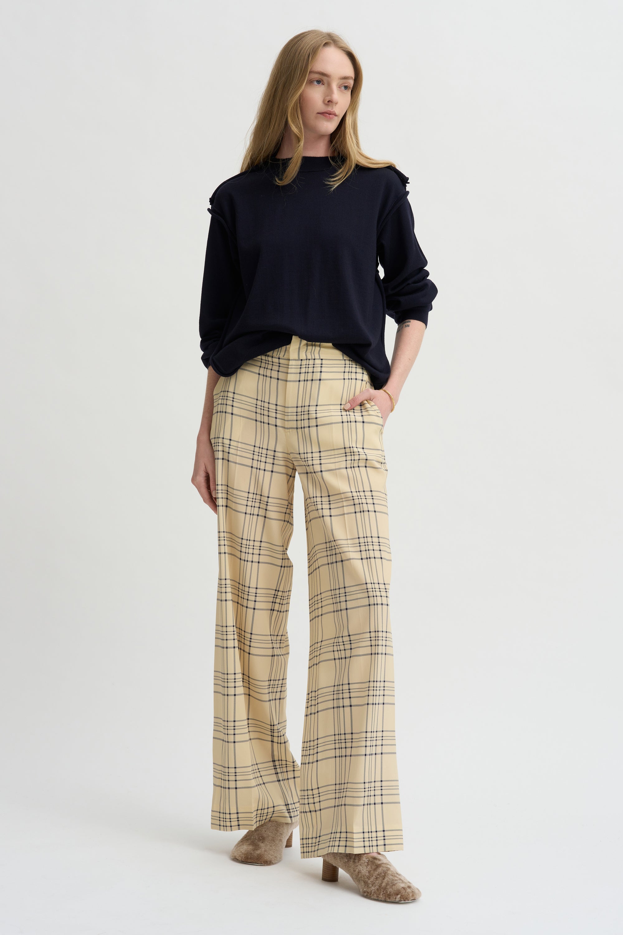 Petra Trouser, Cream &amp; Blue