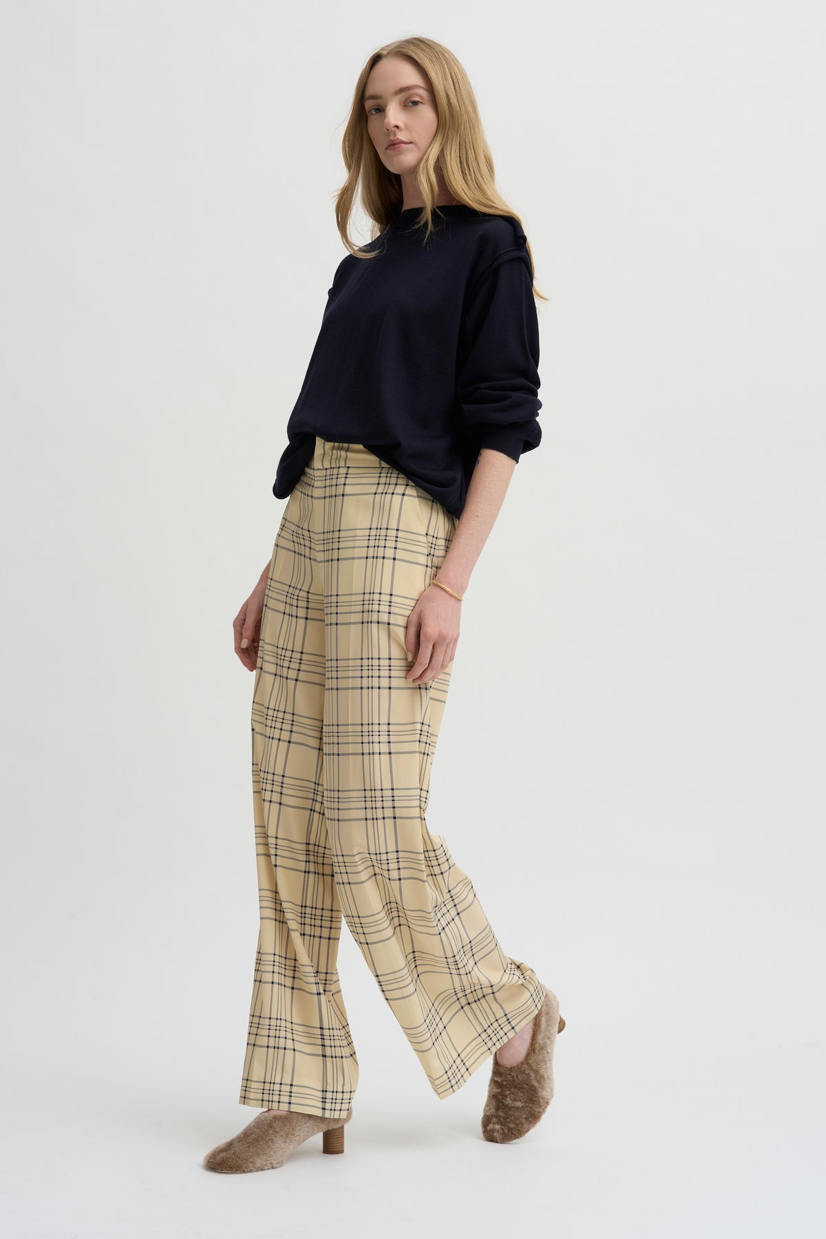 Petra Trouser, Cream &amp; Blue