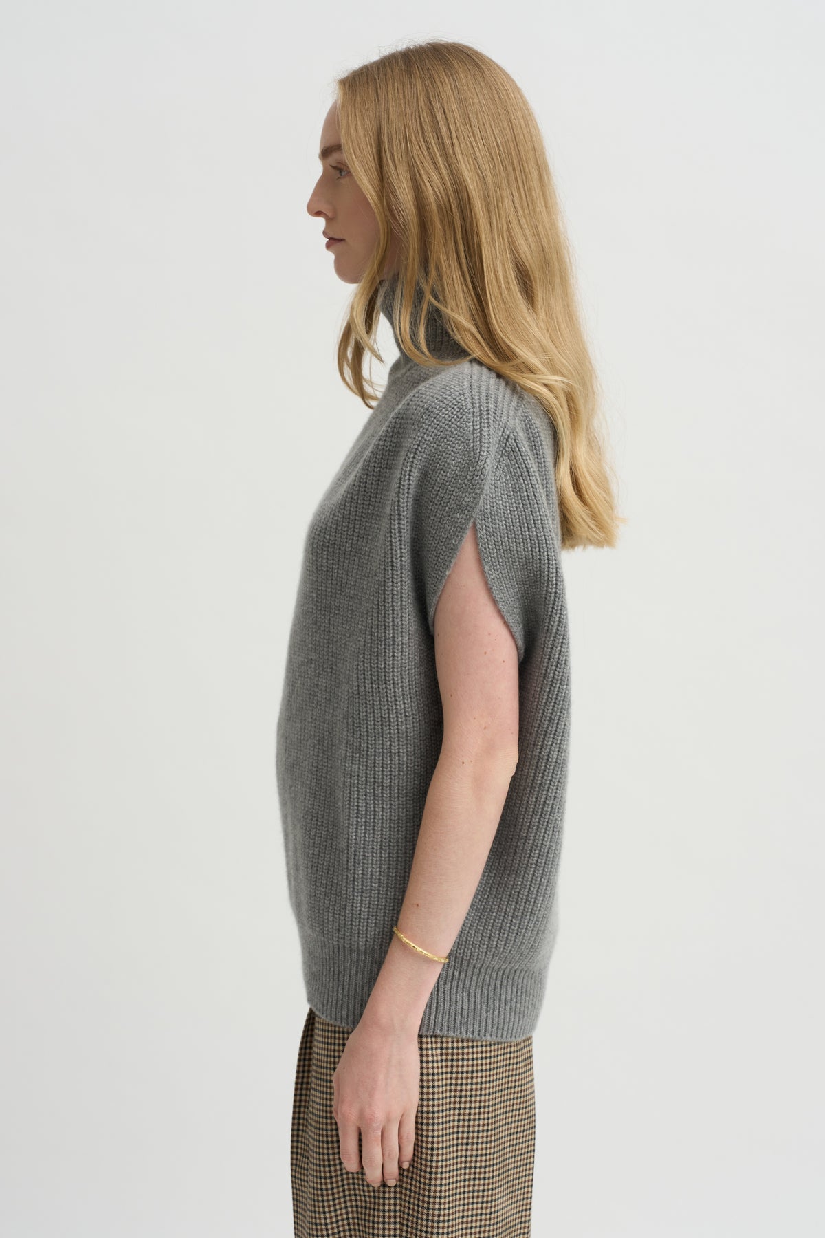 Sleeveless High Neck Top, Medium Grey