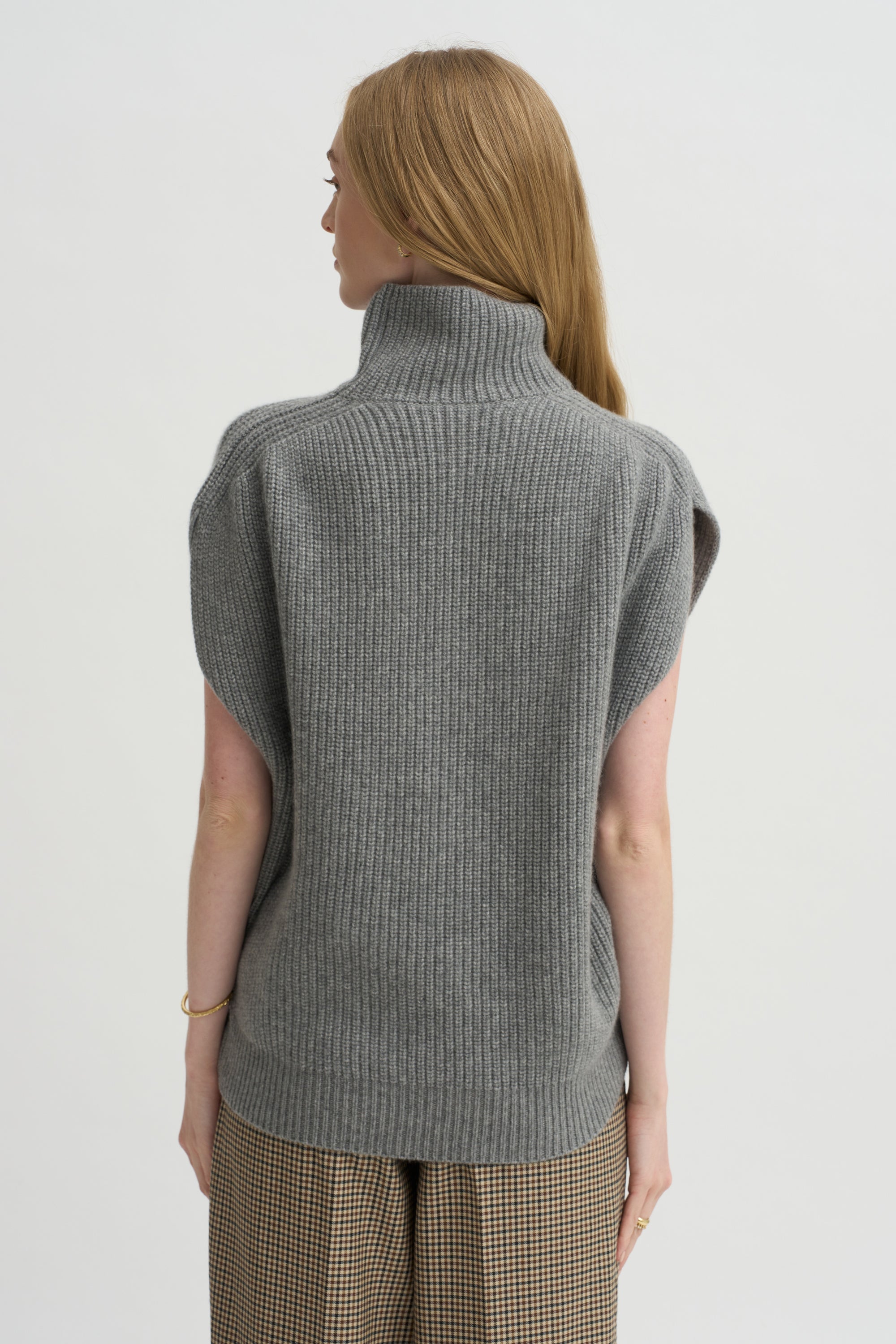 Sleeveless High Neck Top, Medium Grey