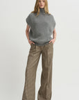 Sleeveless High Neck Top, Medium Grey