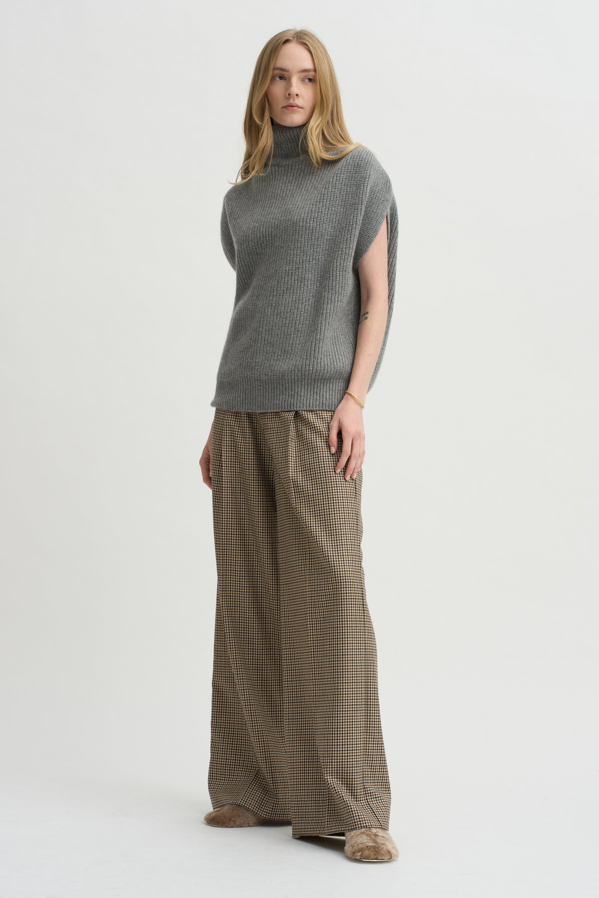 Sleeveless High Neck Top, Medium Grey