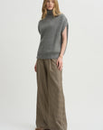 Sleeveless High Neck Top, Medium Grey