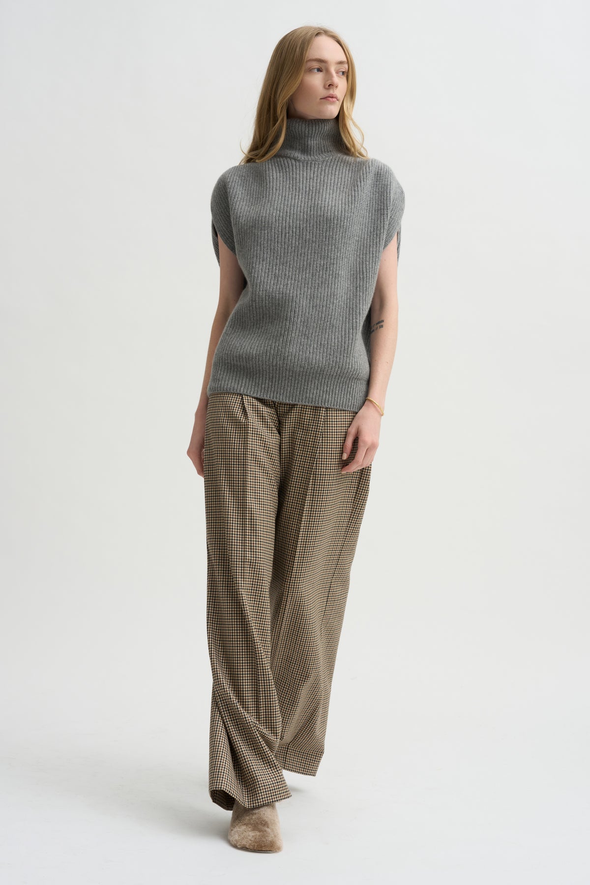 Sleeveless High Neck Top, Medium Grey