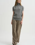 Sleeveless High Neck Top, Medium Grey
