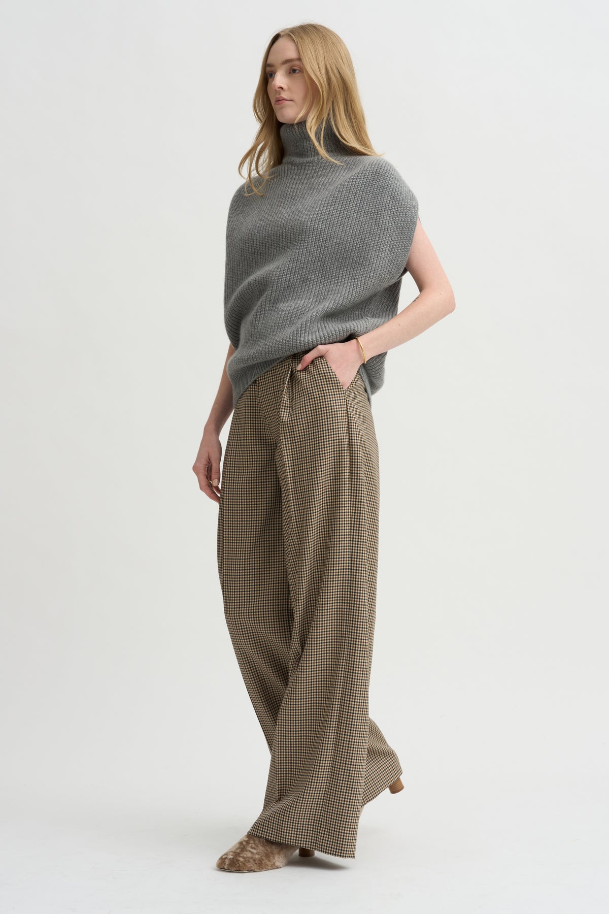 Sleeveless High Neck Top, Medium Grey