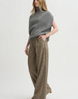 Sleeveless High Neck Top, Medium Grey