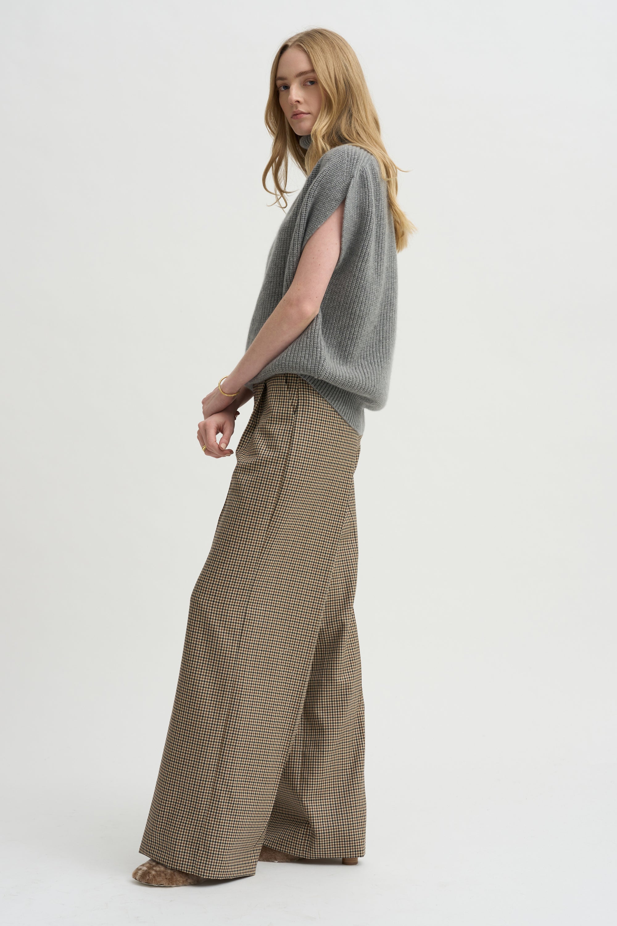 Sleeveless High Neck Top, Medium Grey
