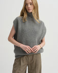 Sleeveless High Neck Top, Medium Grey