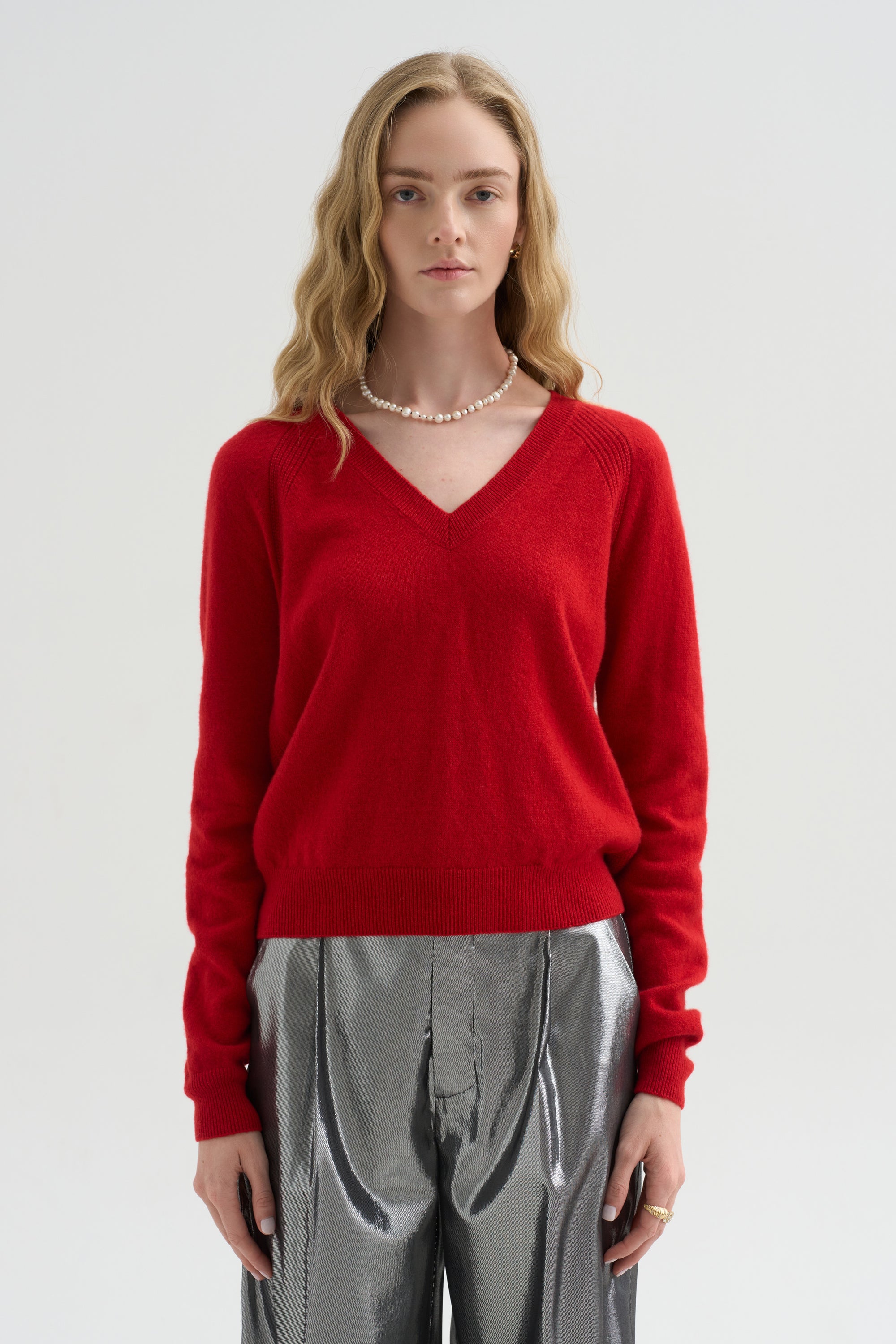 V-Neck Sweater, Red