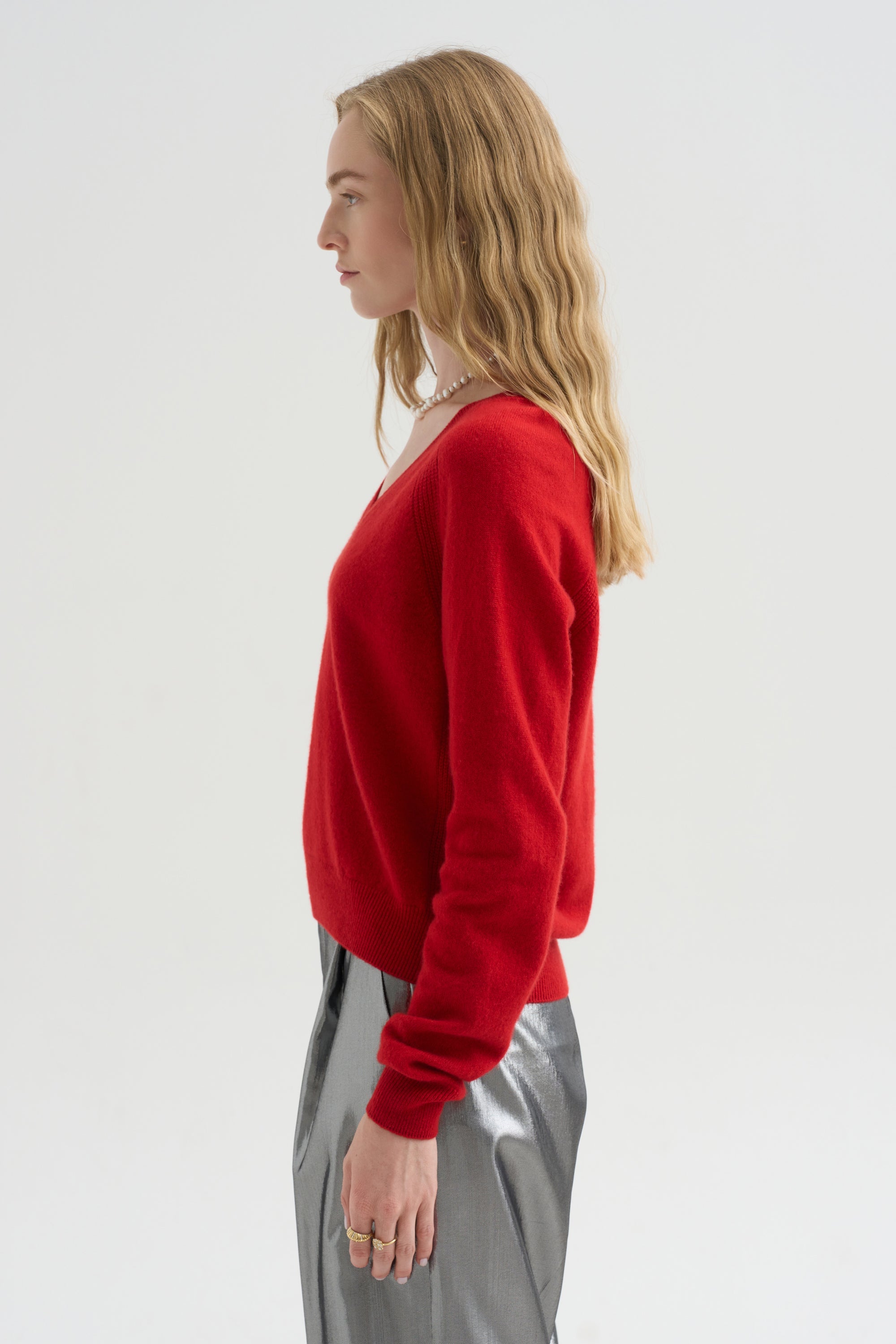 V-Neck Sweater, Red