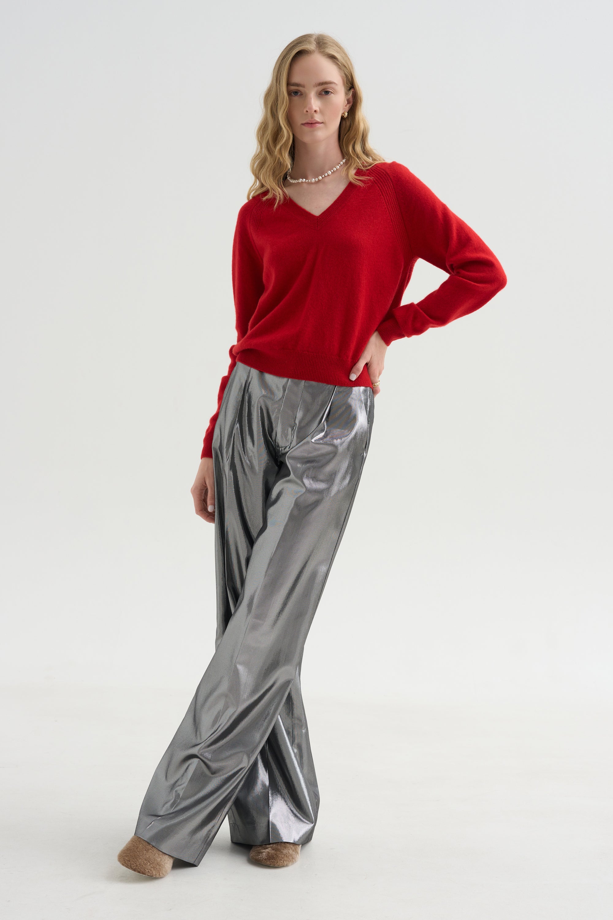 V-Neck Sweater, Red