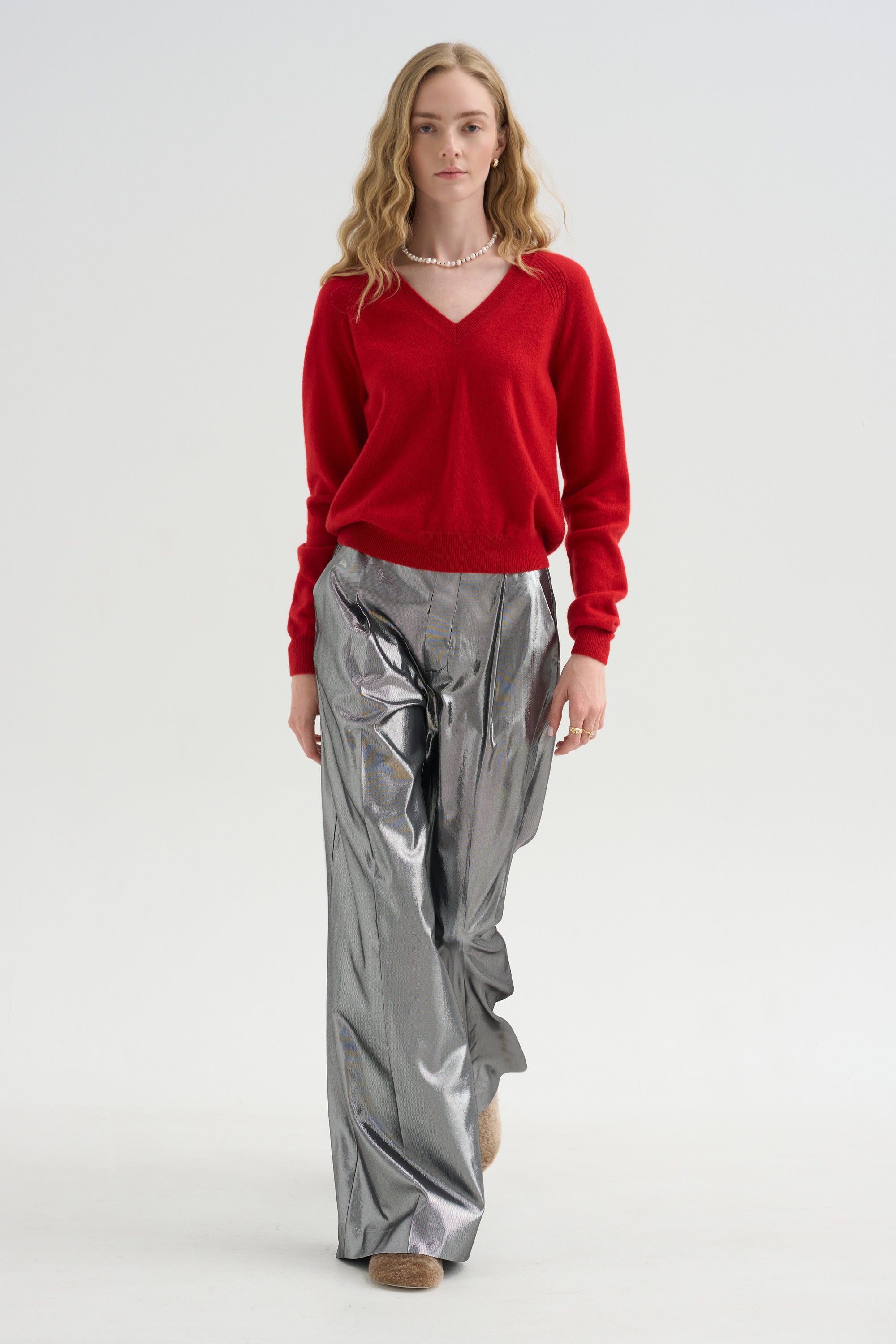V-Neck Sweater, Red