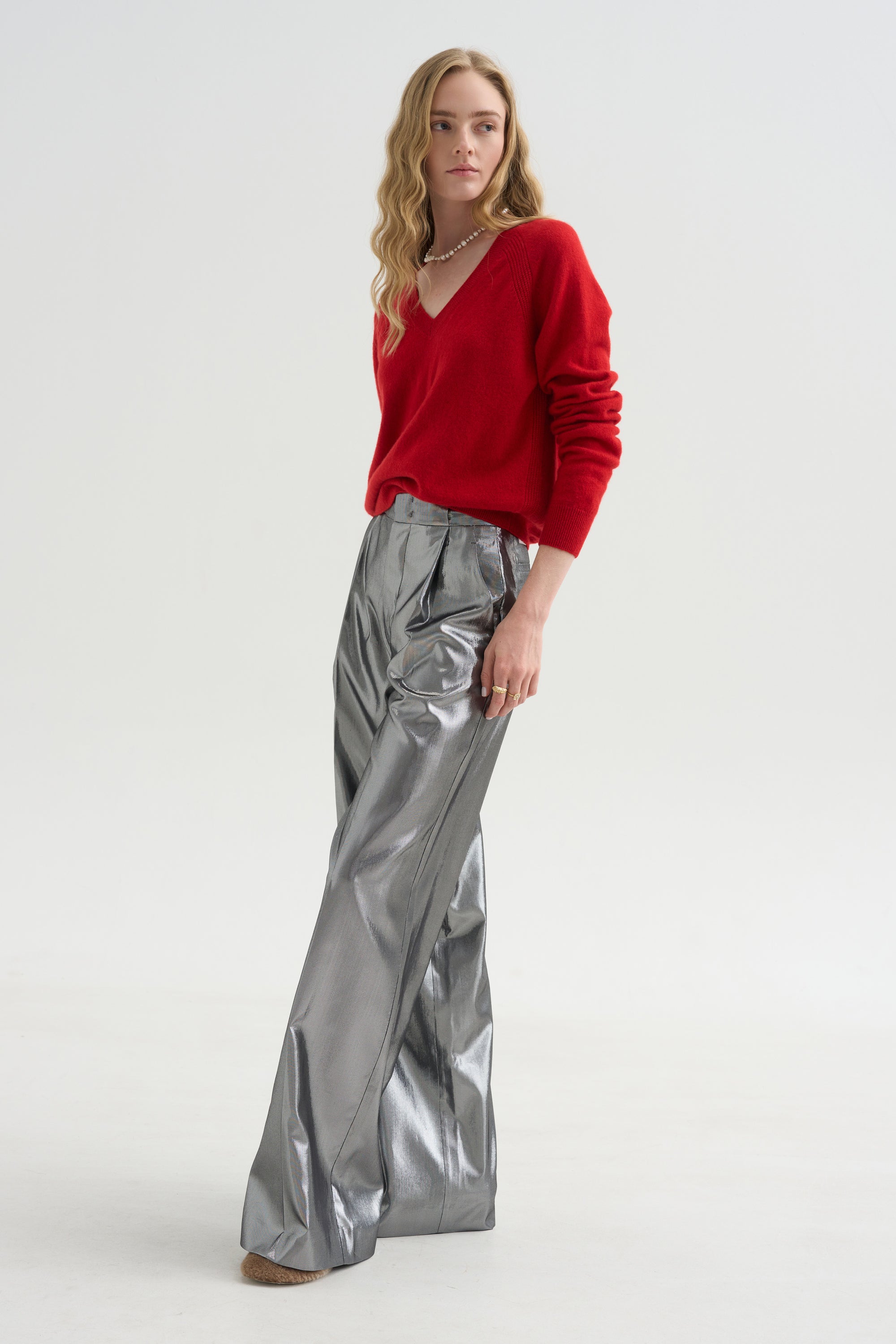 V-Neck Sweater, Red