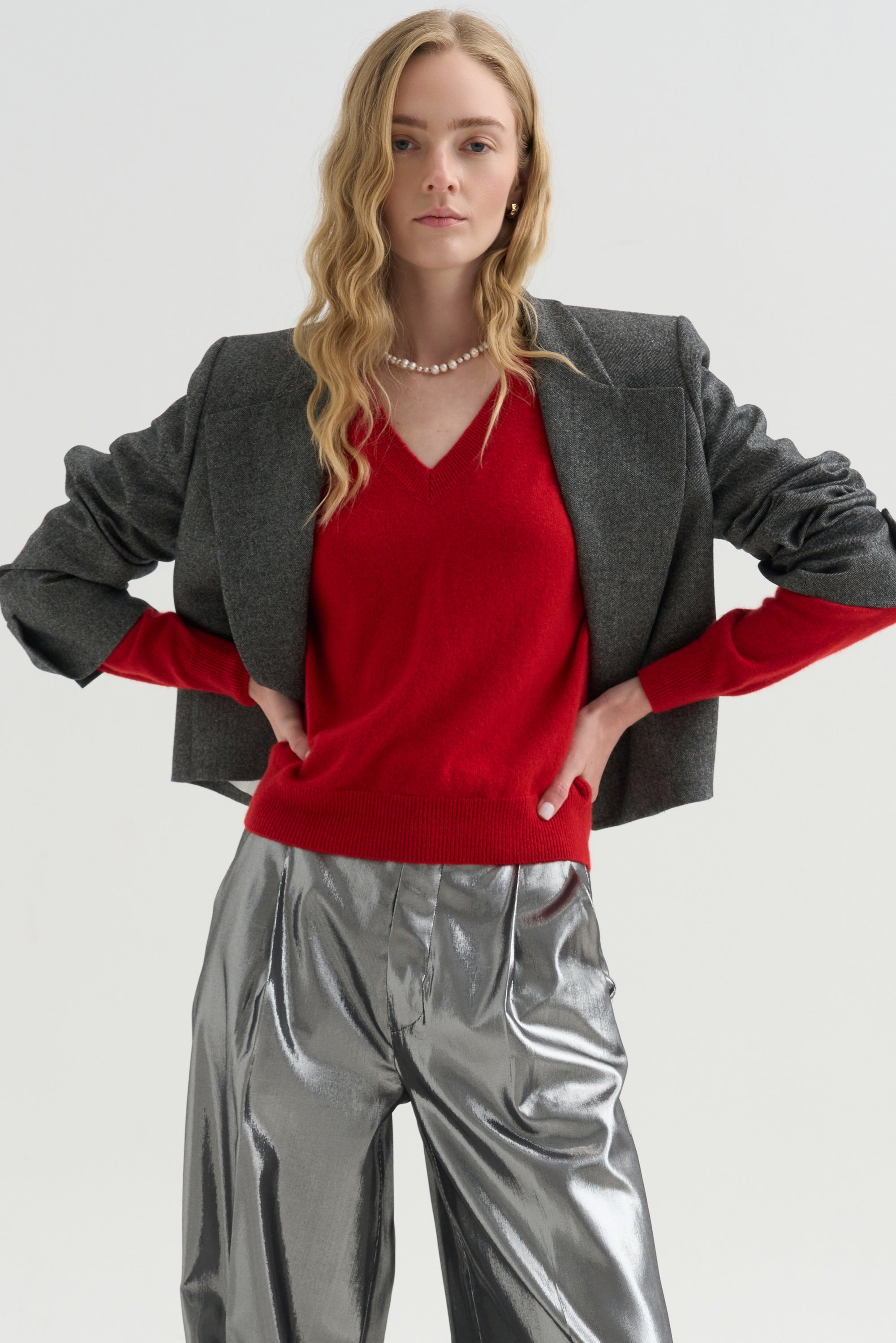 V-Neck Sweater, Red