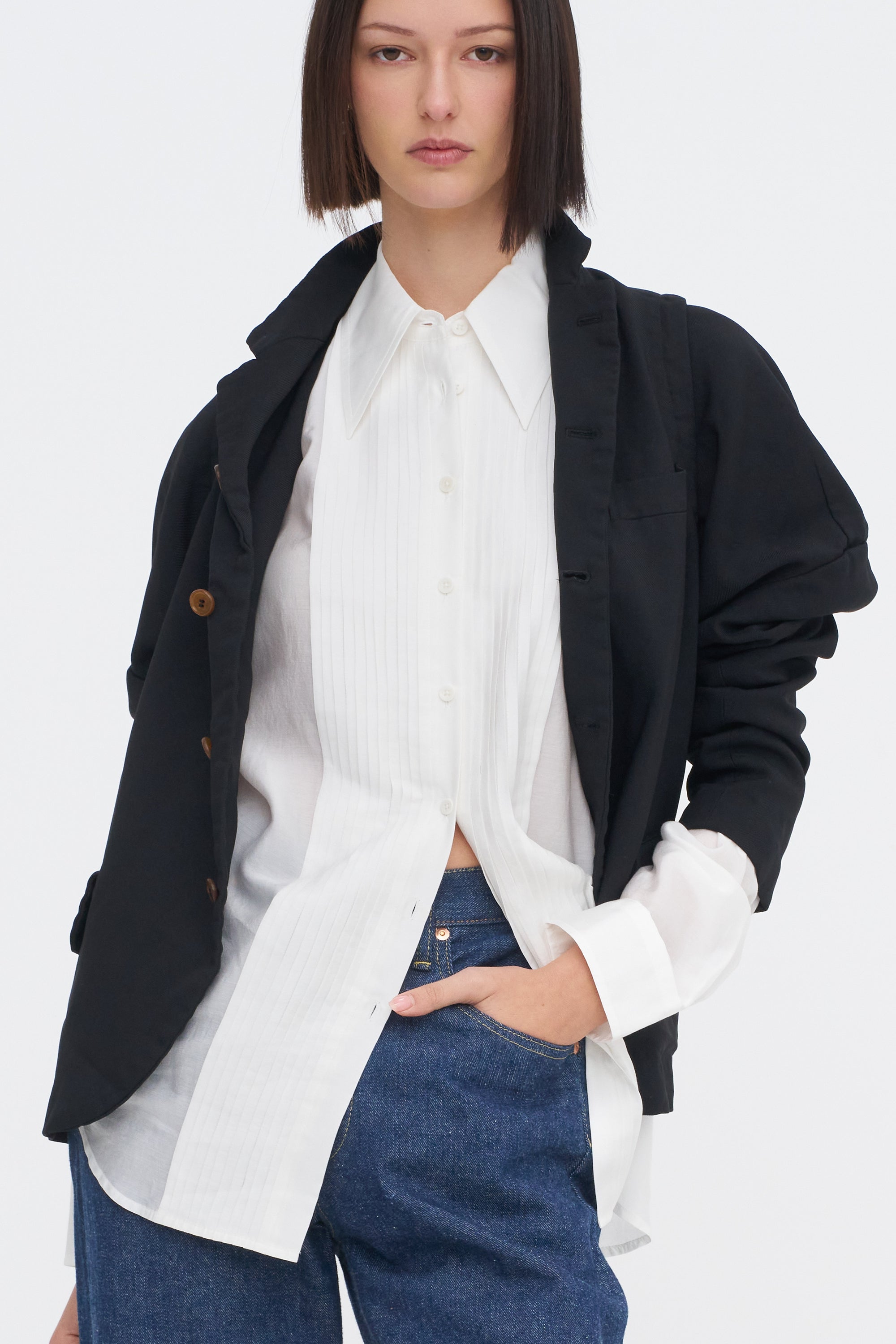 Silk Voile Easy Pintucked Shirt, Ivory
