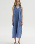 Doras Lion - Linen Cotton Dress, Blue Jean