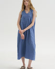 Doras Lion - Linen Cotton Dress, Blue Jean
