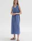 Doras Lion - Linen Cotton Dress, Blue Jean