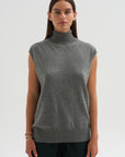 Cashmere Sleeveless Turtleneck, Metal Melange