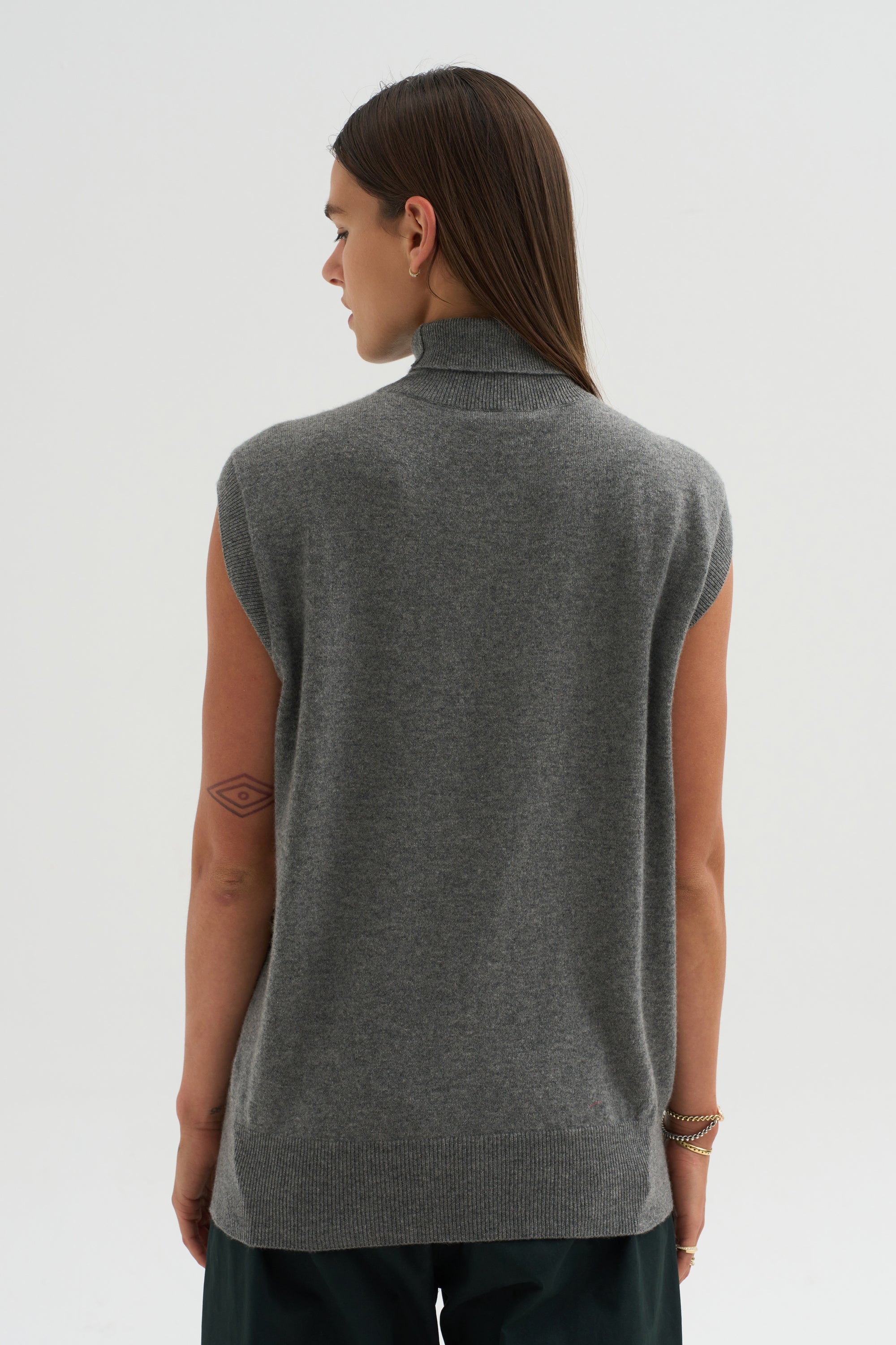 Cashmere Sleeveless Turtleneck, Metal Melange