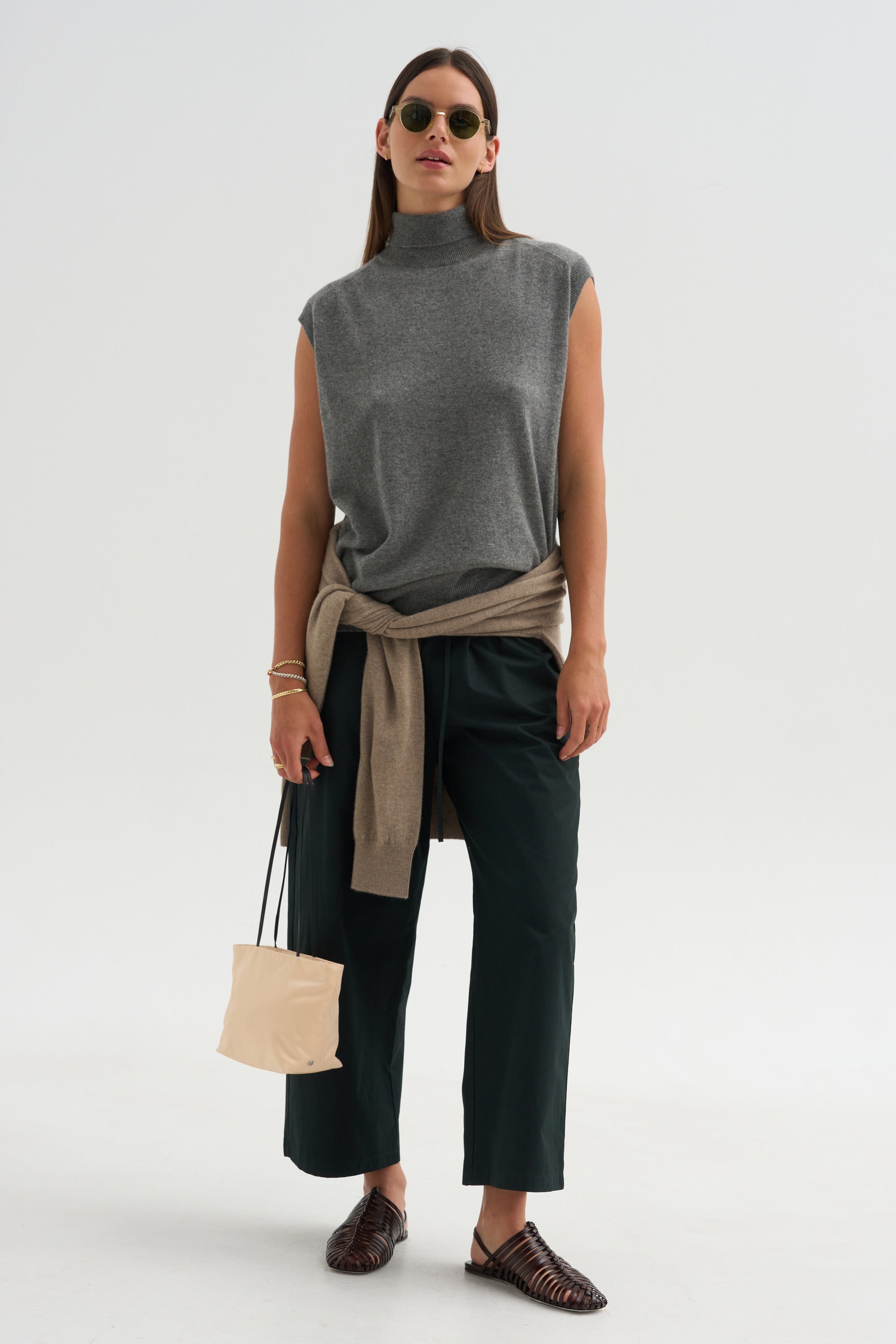 Cashmere Sleeveless Turtleneck, Metal Melange