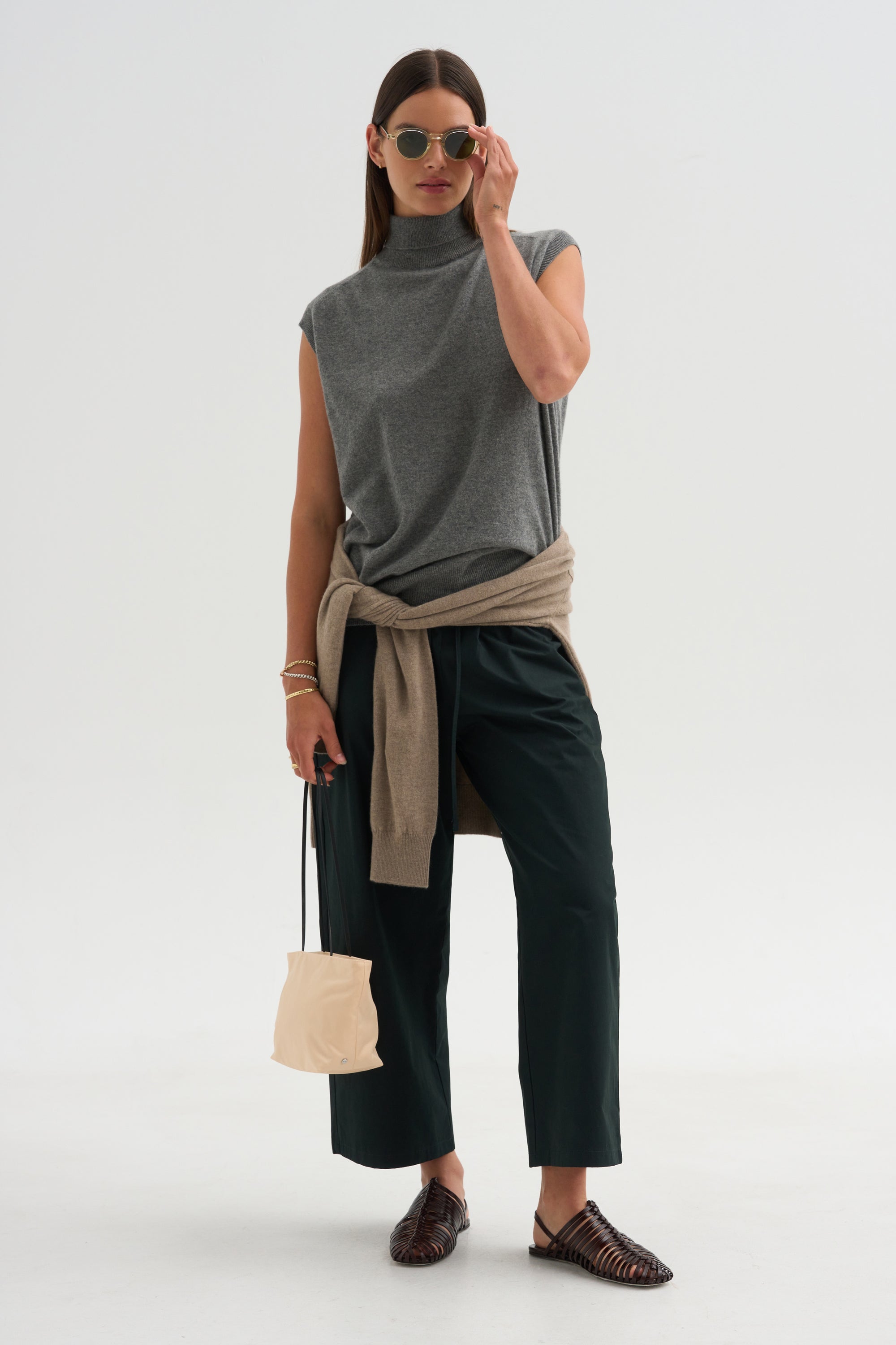 Cashmere Sleeveless Turtleneck, Metal Melange