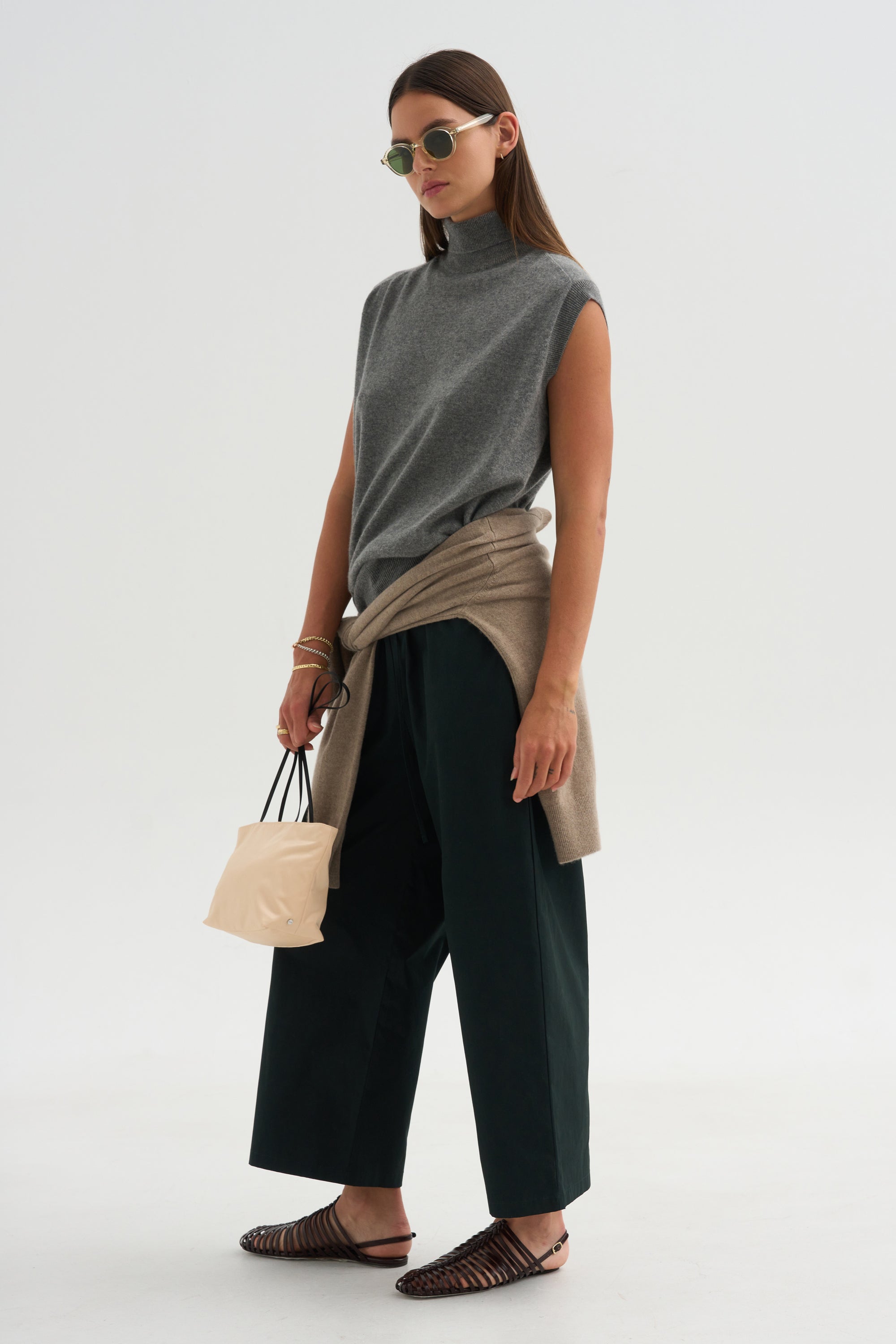 Cashmere Sleeveless Turtleneck, Metal Melange