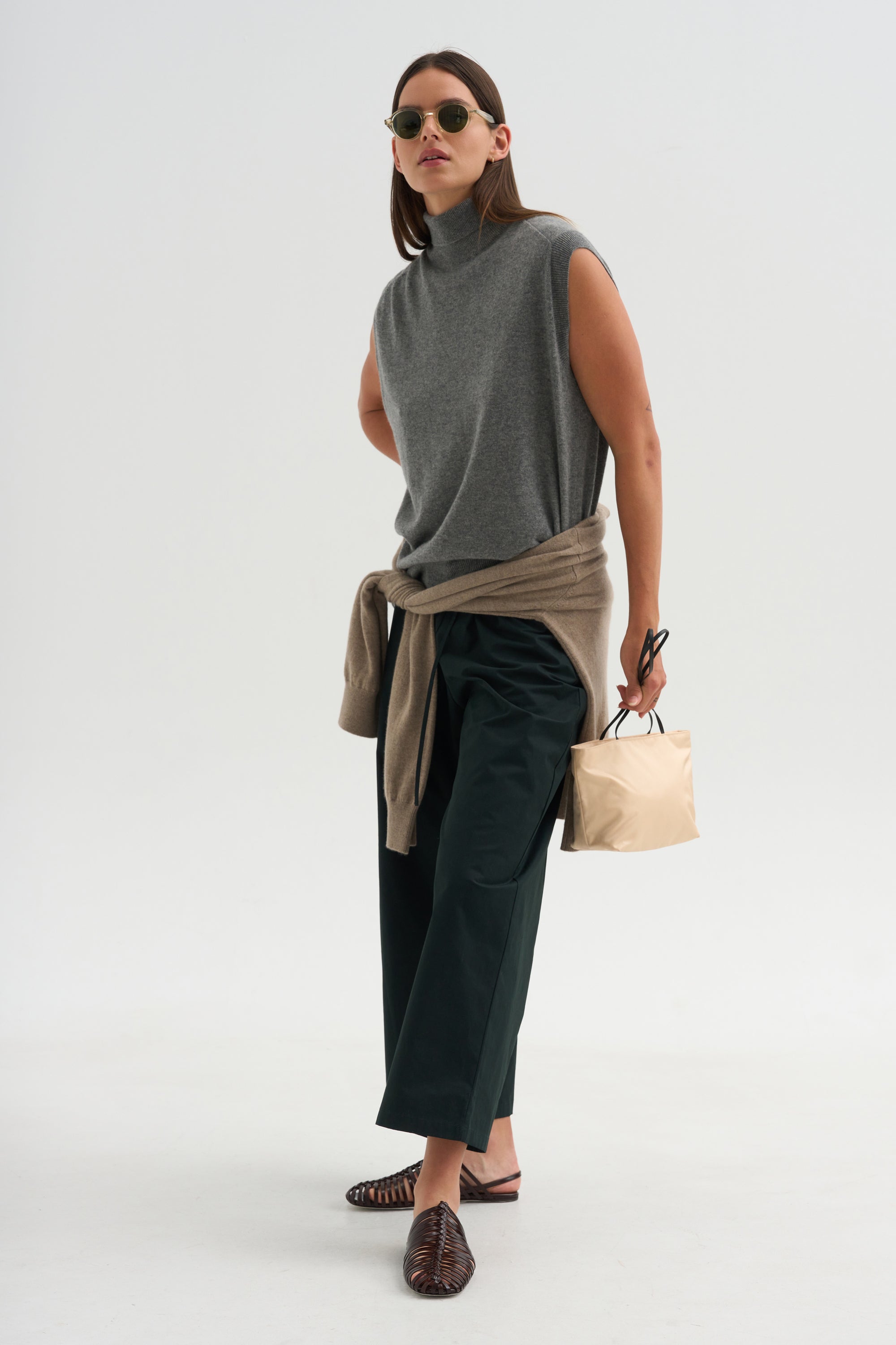 Cashmere Sleeveless Turtleneck, Metal Melange