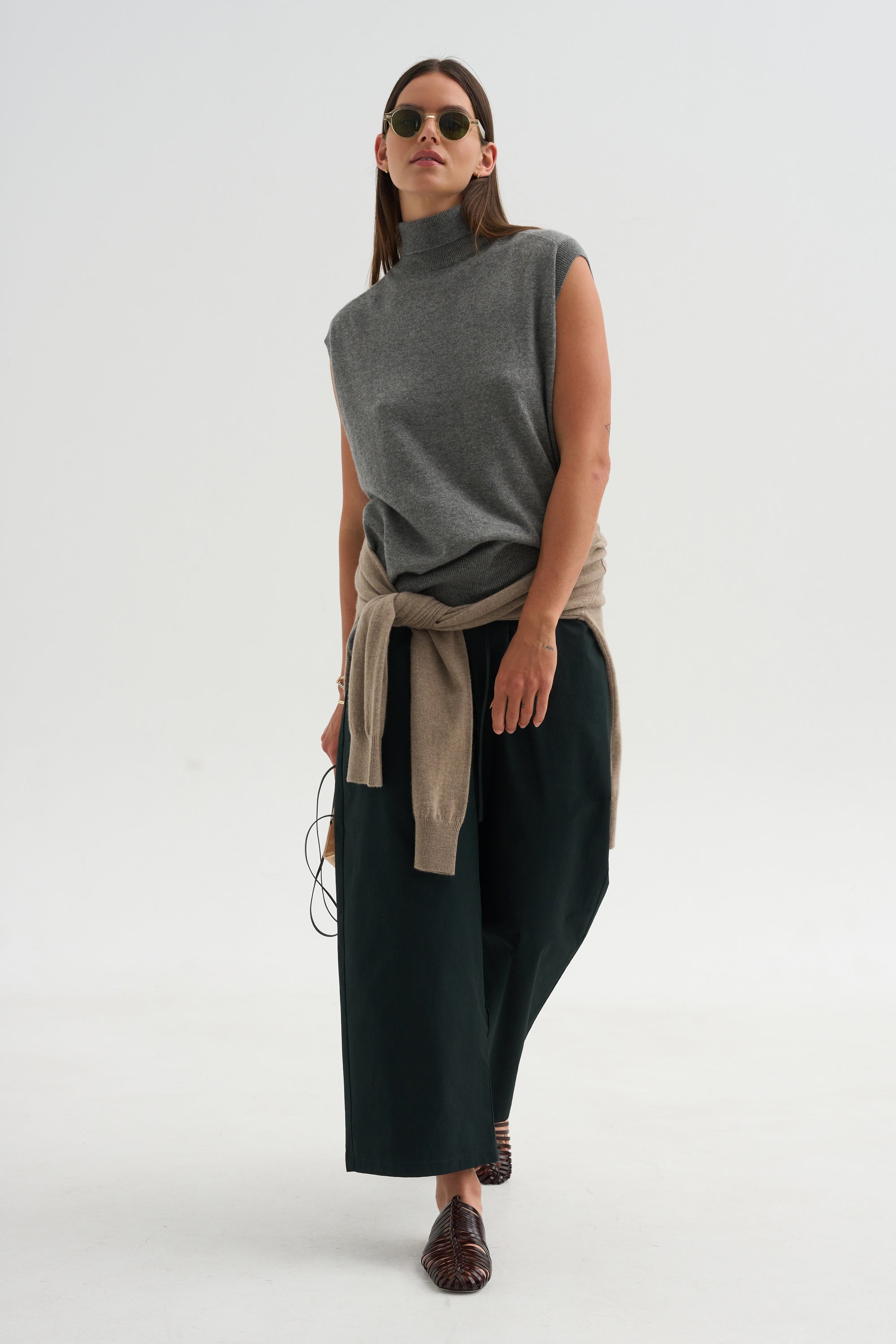 Cashmere Sleeveless Turtleneck, Metal Melange