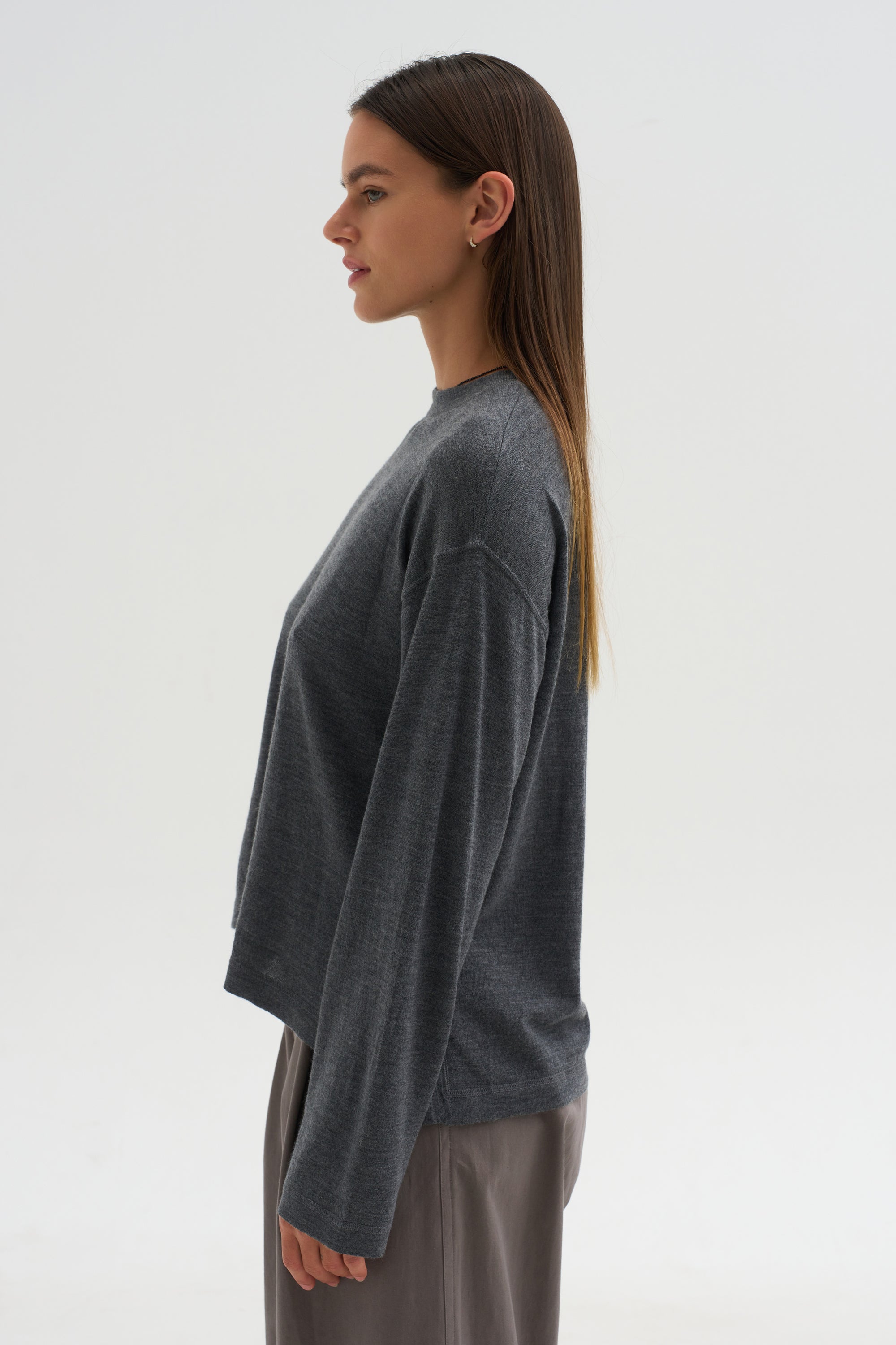 Ultrafine Merino Longsleeve Sweater, Steel