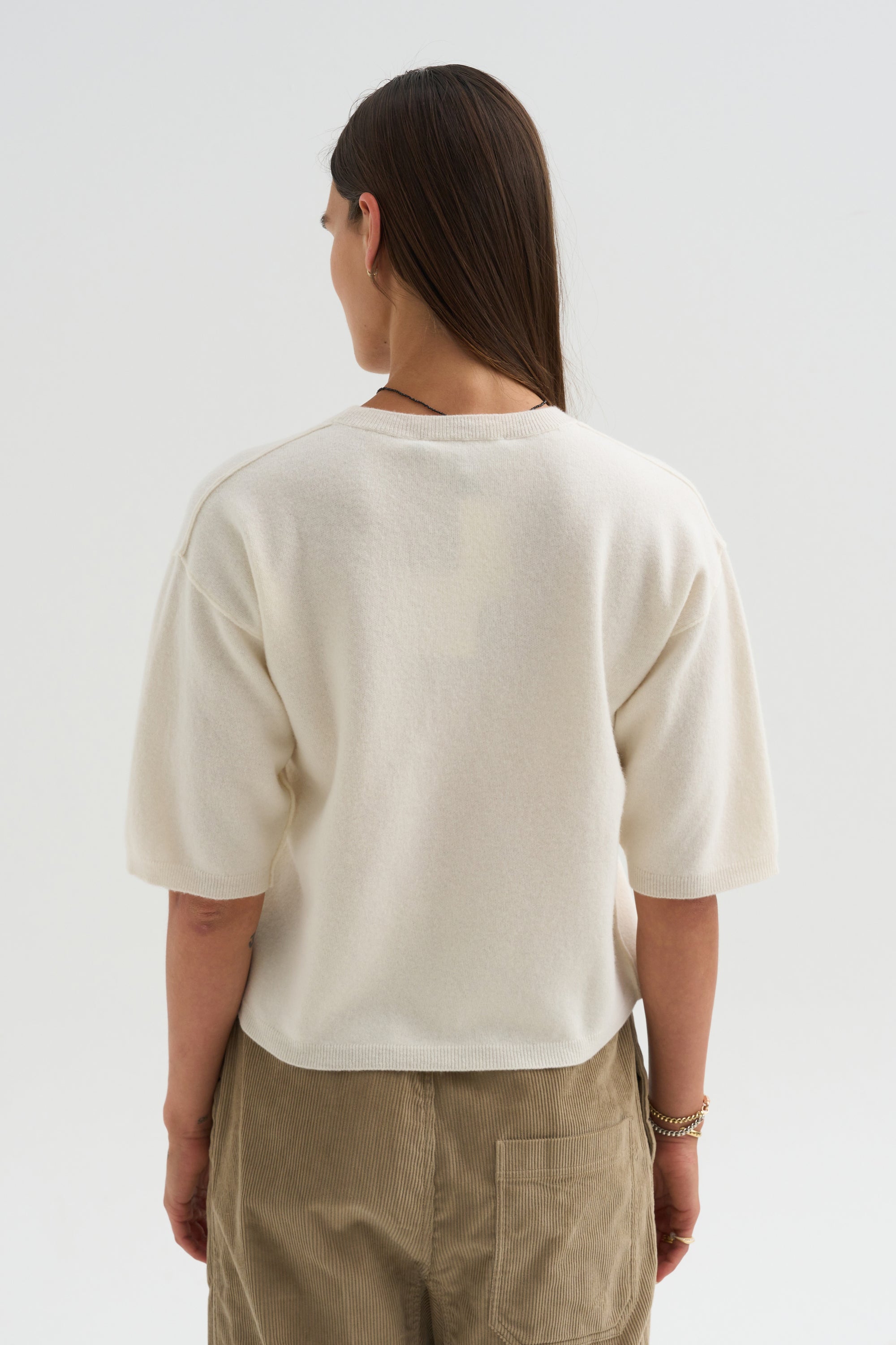 Superfine Wool Shortsleeve Sweater, Wool White
