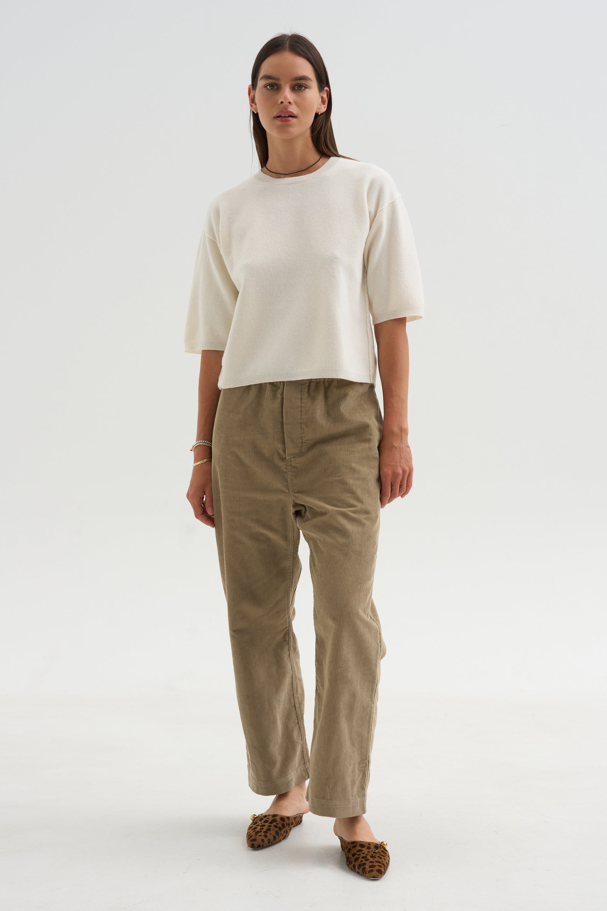 Superfine Wool Shortsleeve Sweater, Wool White