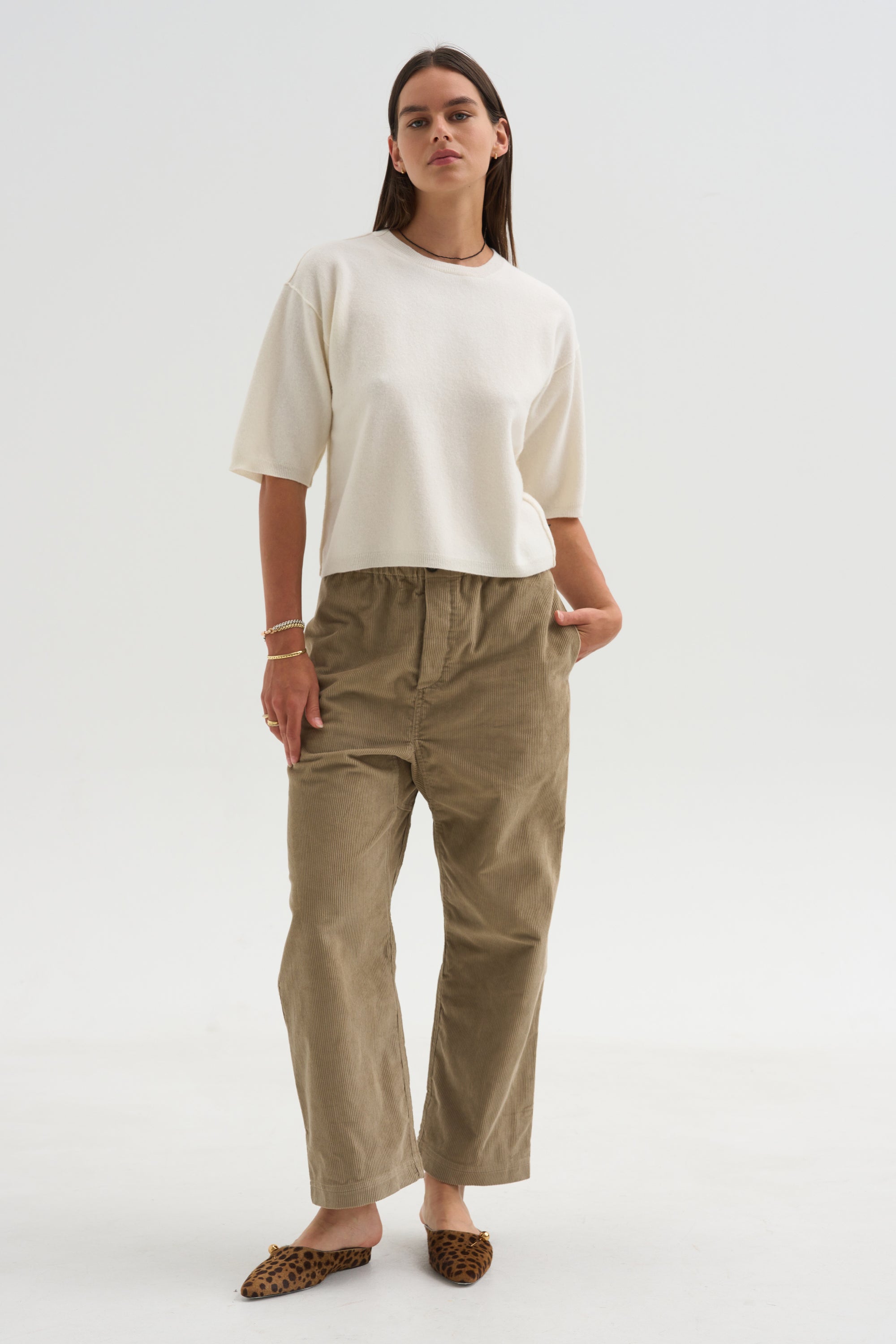 Superfine Wool Shortsleeve Sweater, Wool White