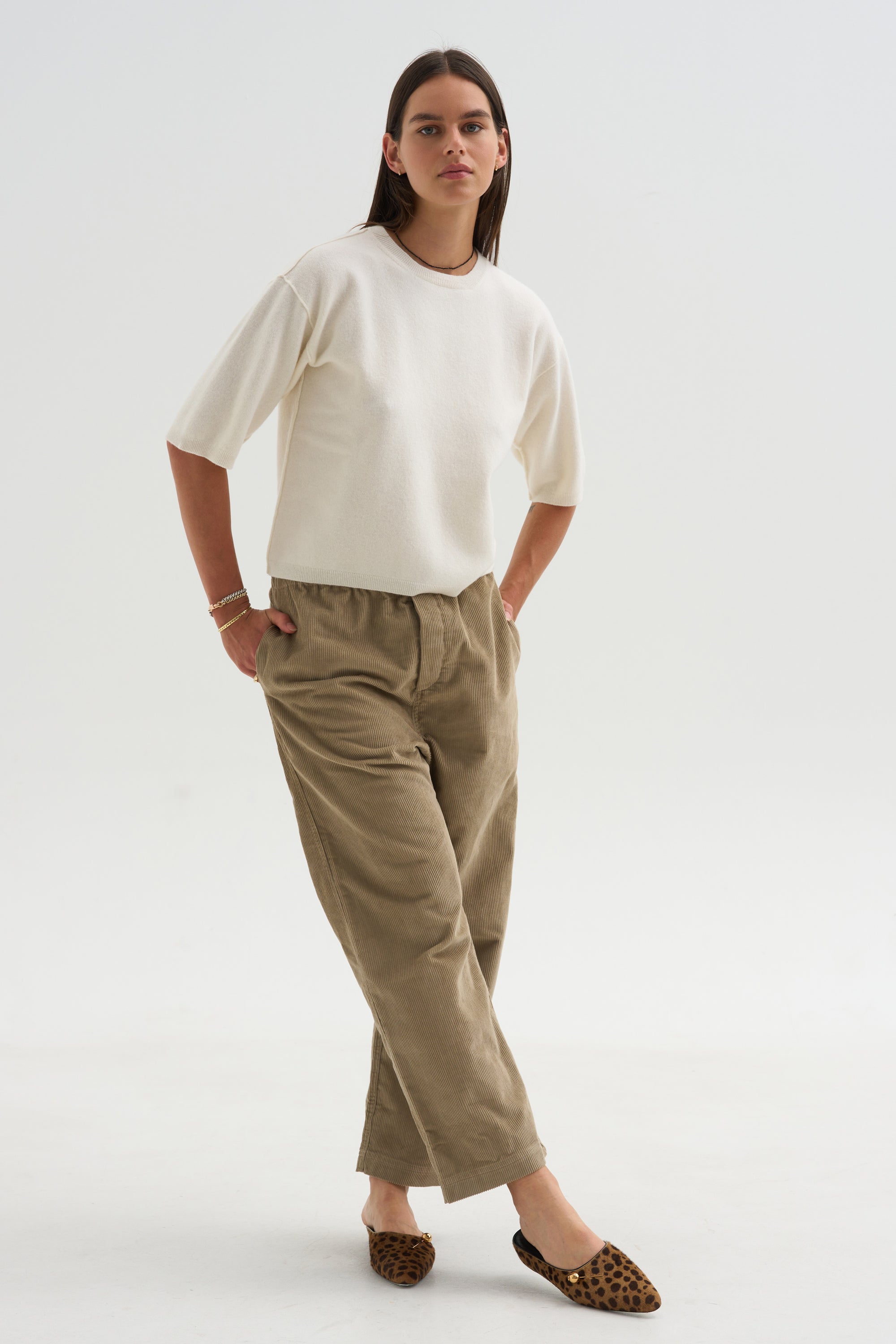Superfine Wool Shortsleeve Sweater, Wool White