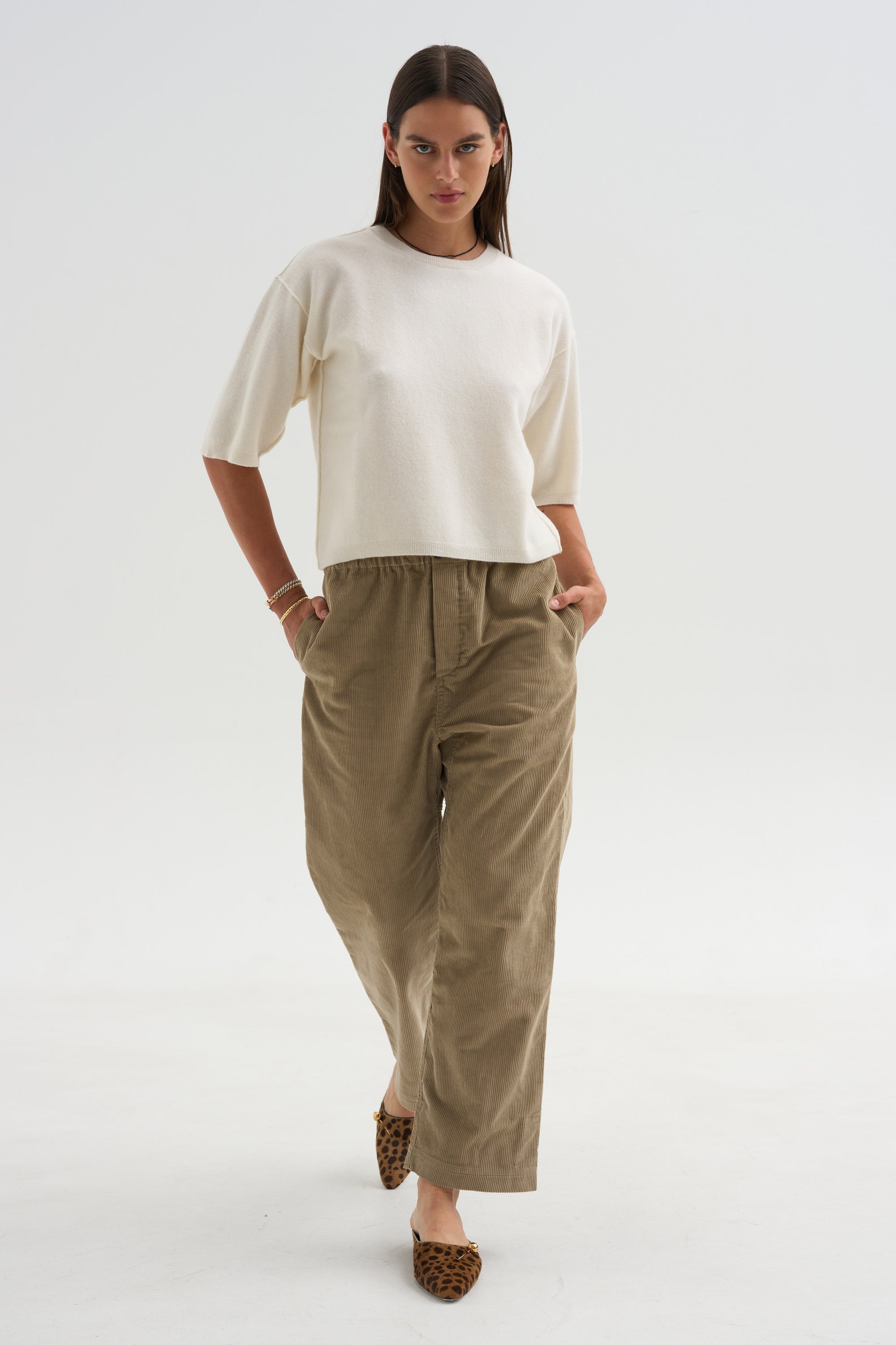 Superfine Wool Shortsleeve Sweater, Wool White