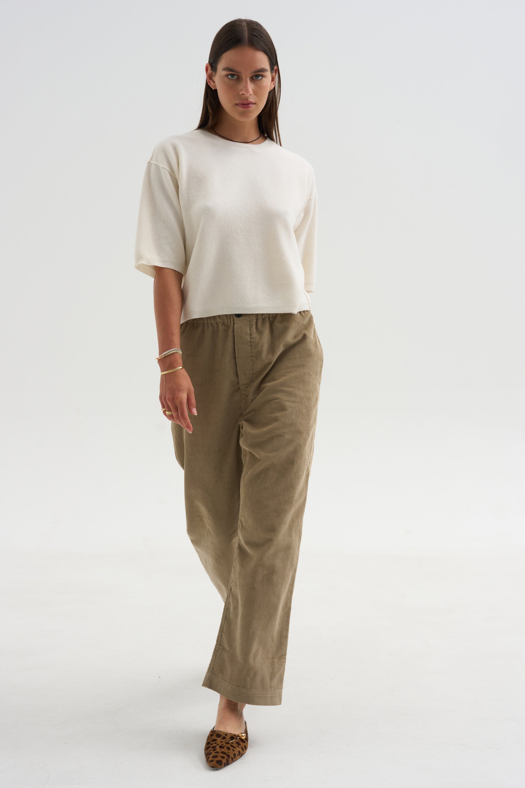 Superfine Wool Shortsleeve Sweater, Wool White