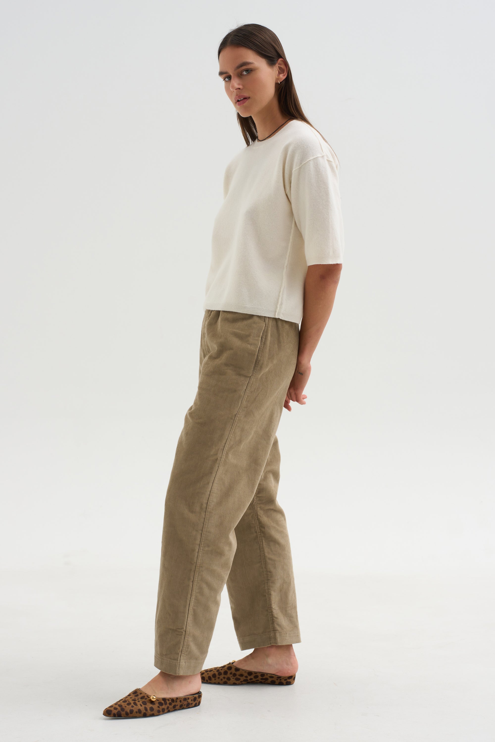 Superfine Wool Shortsleeve Sweater, Wool White