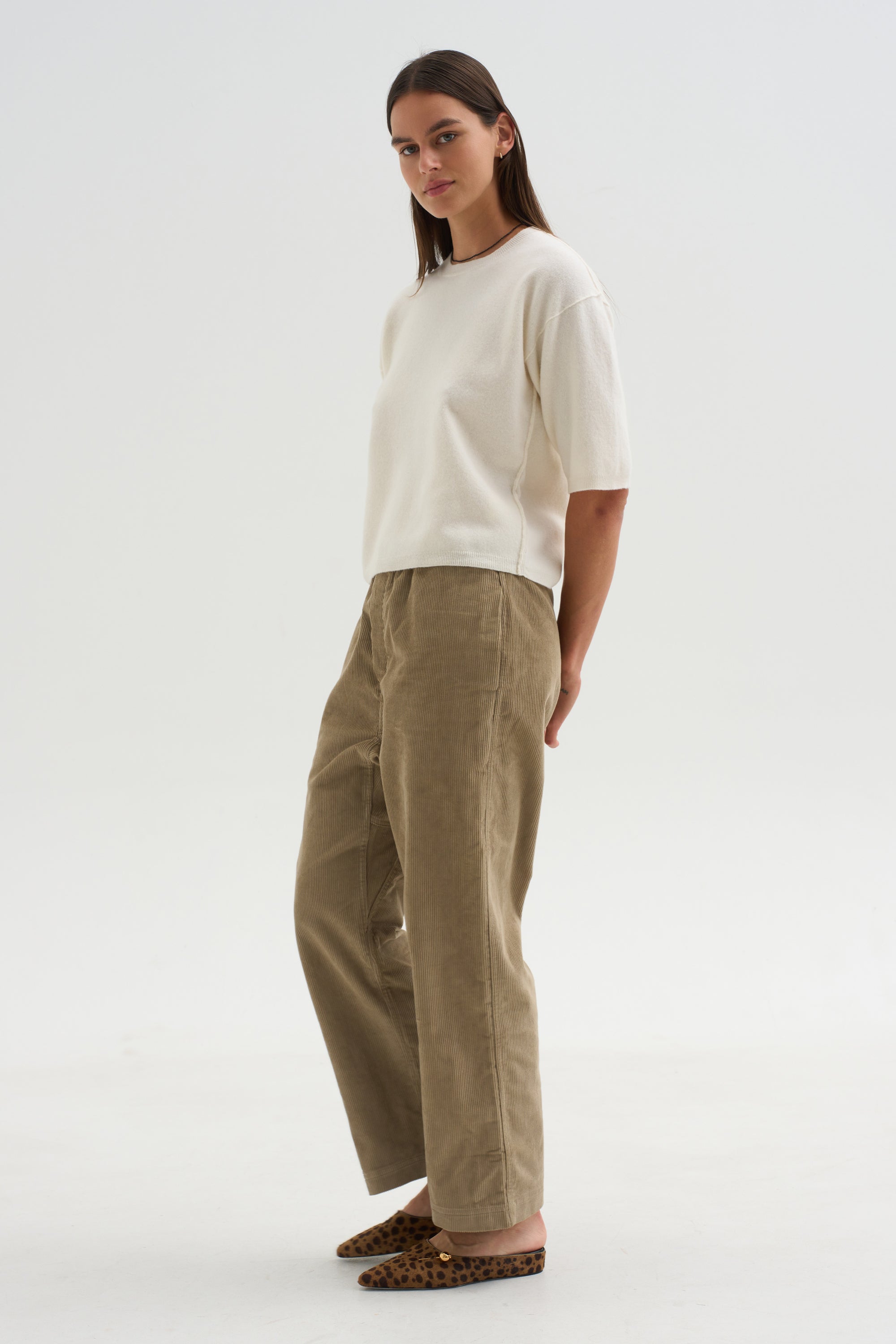 Superfine Wool Shortsleeve Sweater, Wool White