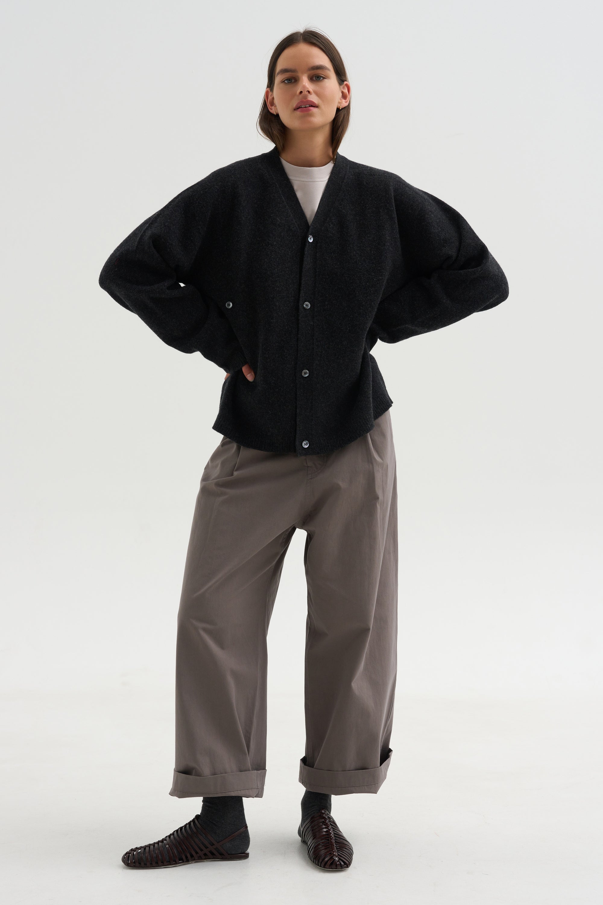 Superfine Wool Cardigan, Anthracite