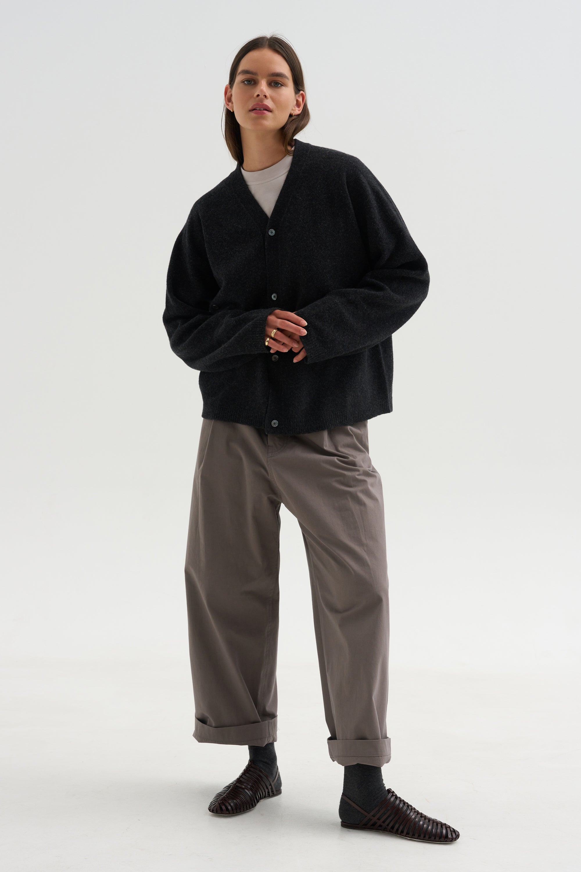 Superfine Wool Cardigan, Anthracite