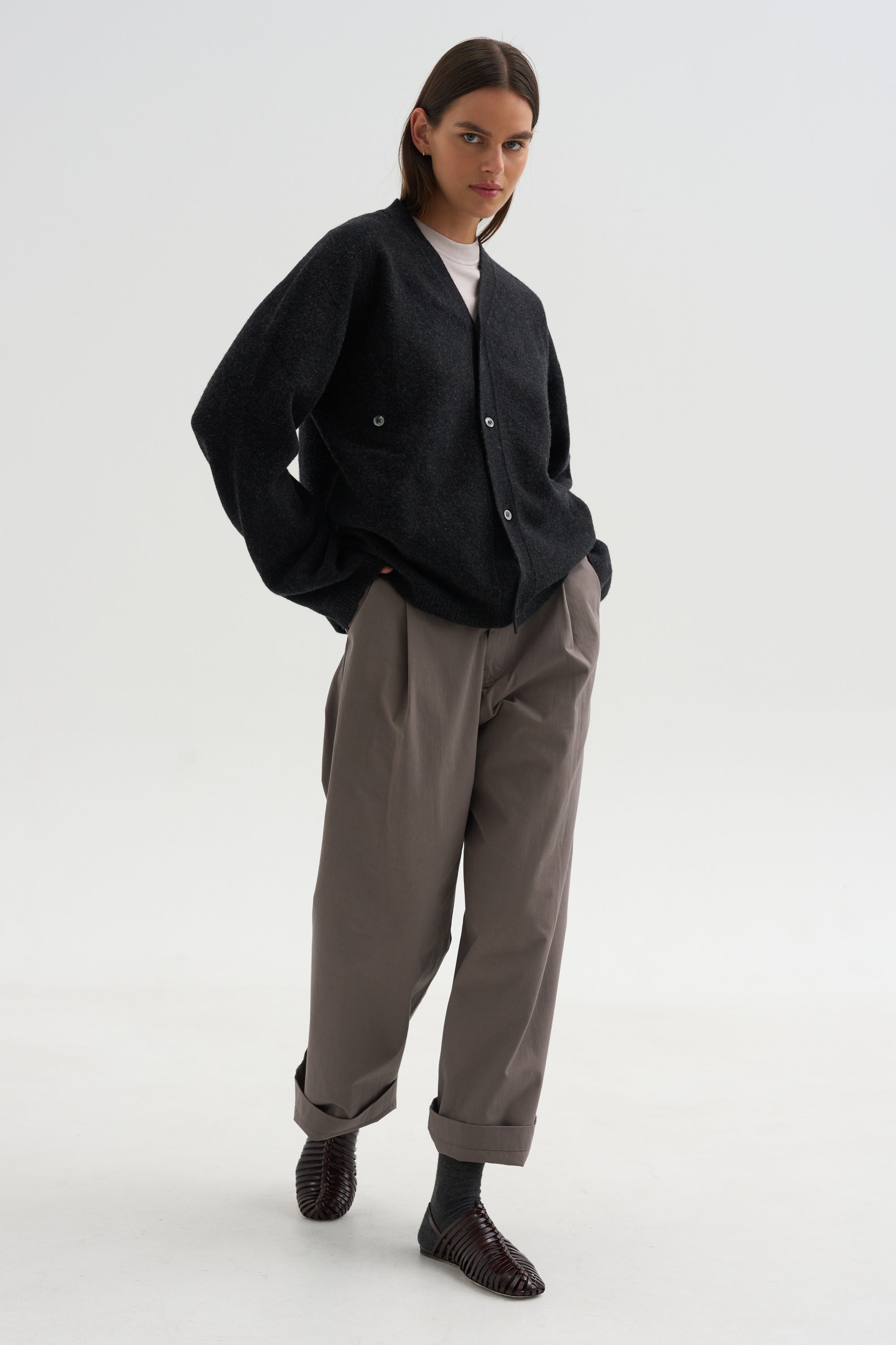 Superfine Wool Cardigan, Anthracite