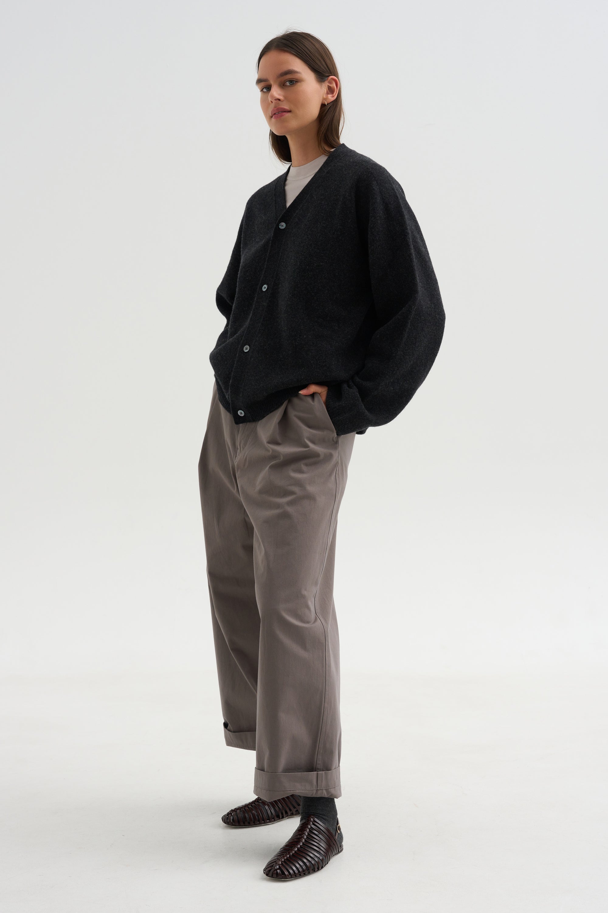 Superfine Wool Cardigan, Anthracite