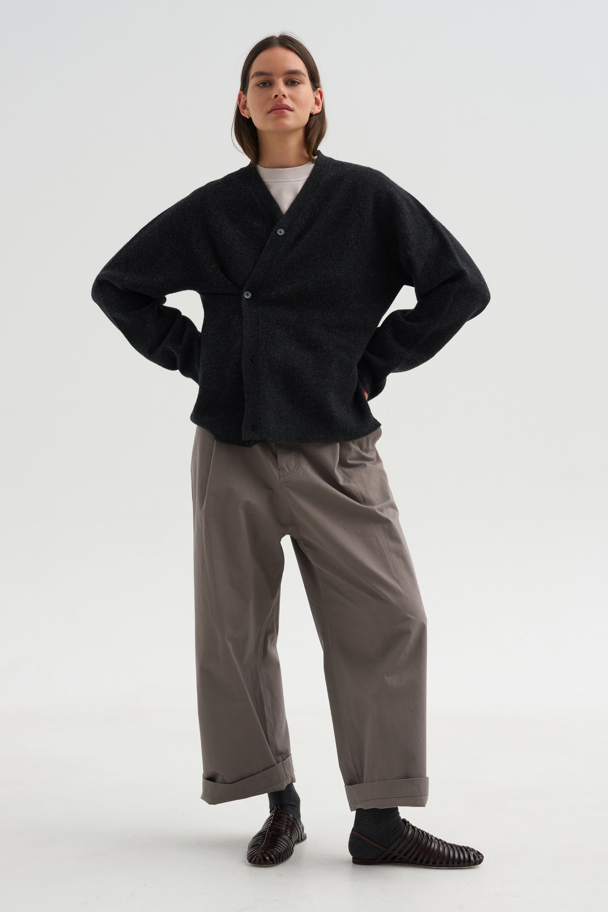 Superfine Wool Cardigan, Anthracite