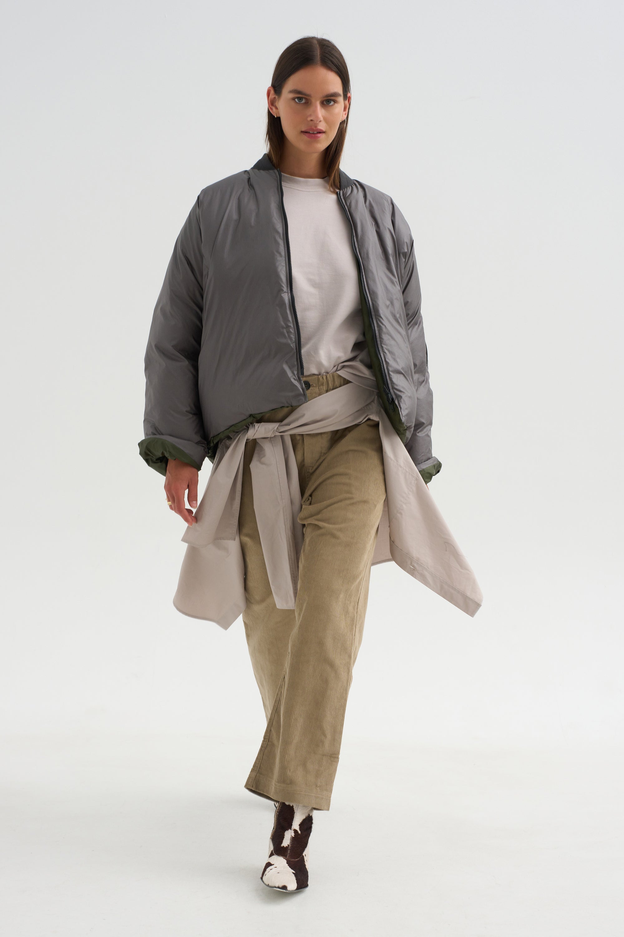 Down Filled Bomber, Charcoal/Khaki