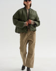 Down Filled Bomber, Charcoal/Khaki