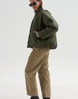 Down Filled Bomber, Charcoal/Khaki