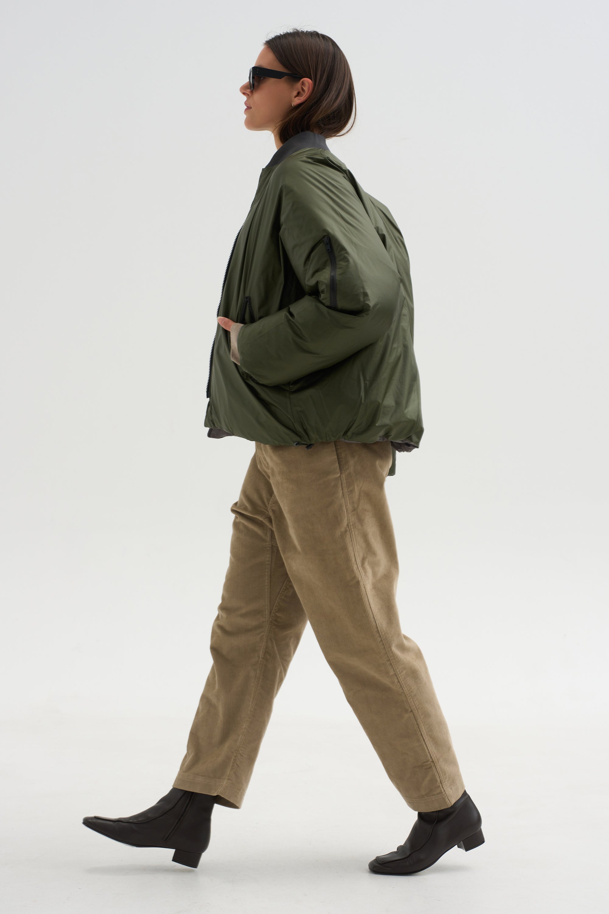 Down Filled Bomber, Charcoal/Khaki