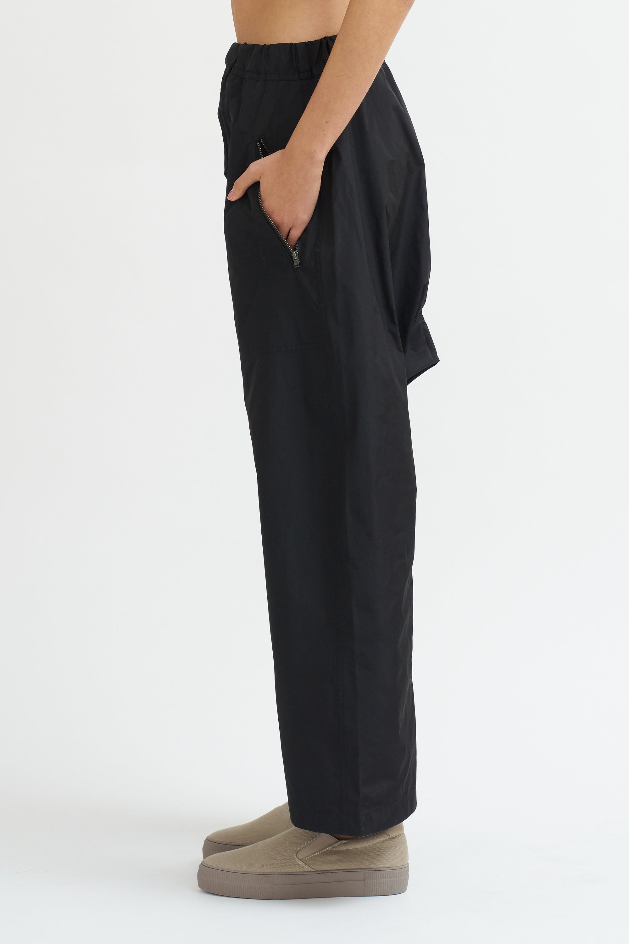 Taffeta Zip Pants, Black