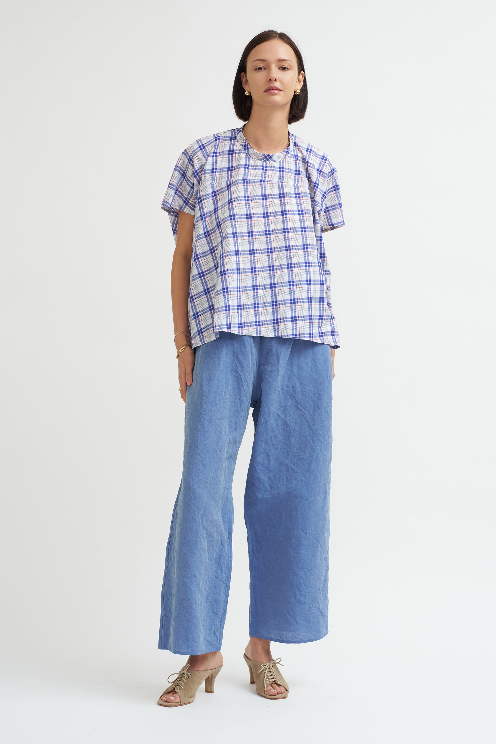 Linen Cotton Pants, Blue Jean